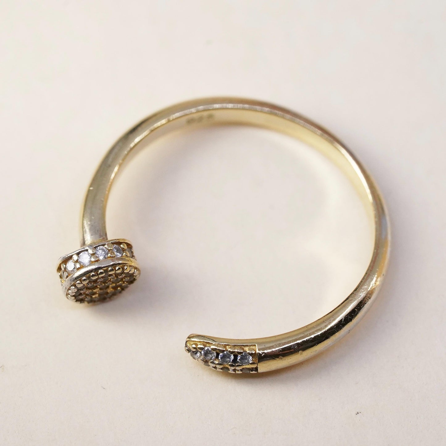 Size 7, Vermeil gold over sterling 925 silver stackable nail ring cluster Cz