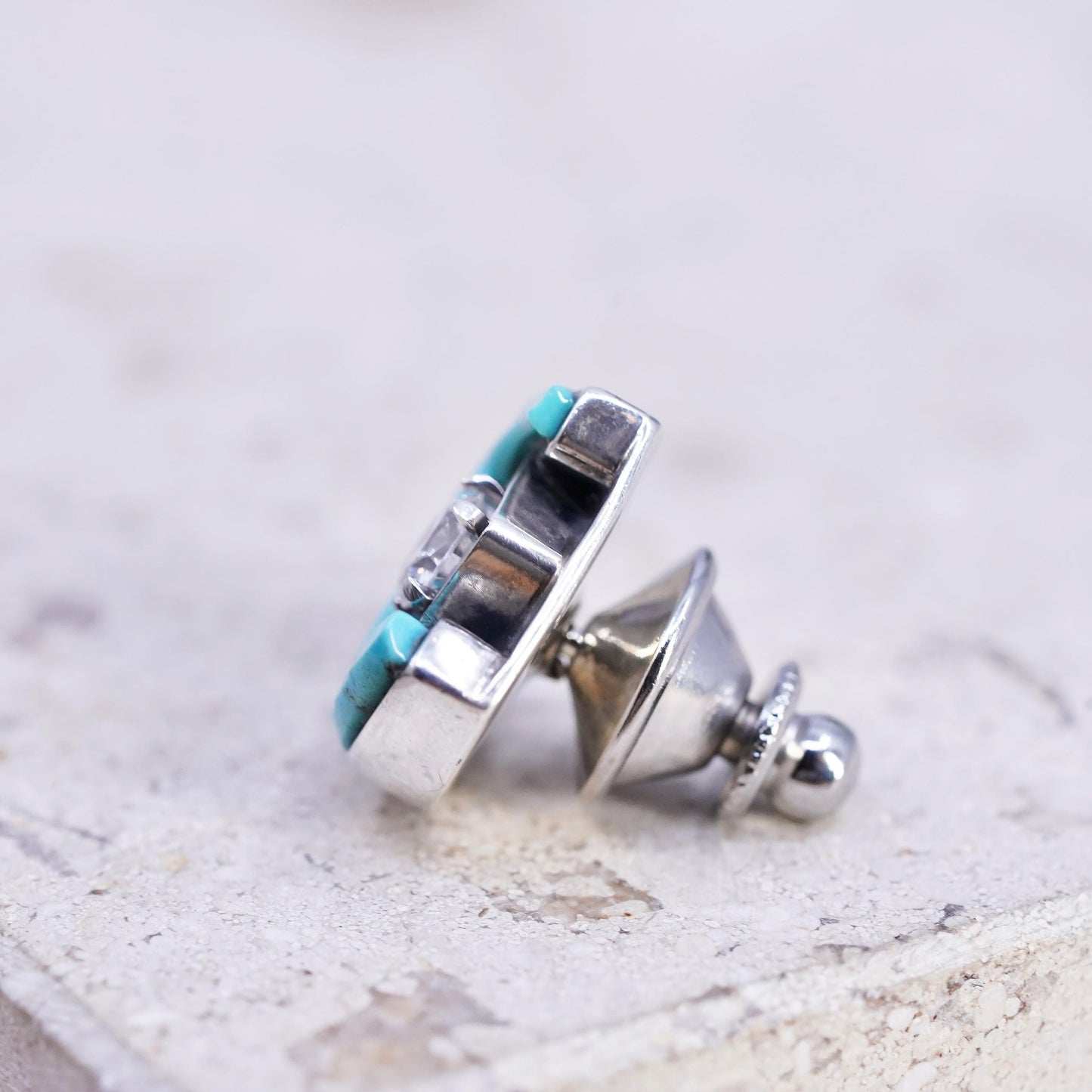 Native American Sterling silver brooch, 925 turquoise cz horseshoe pin