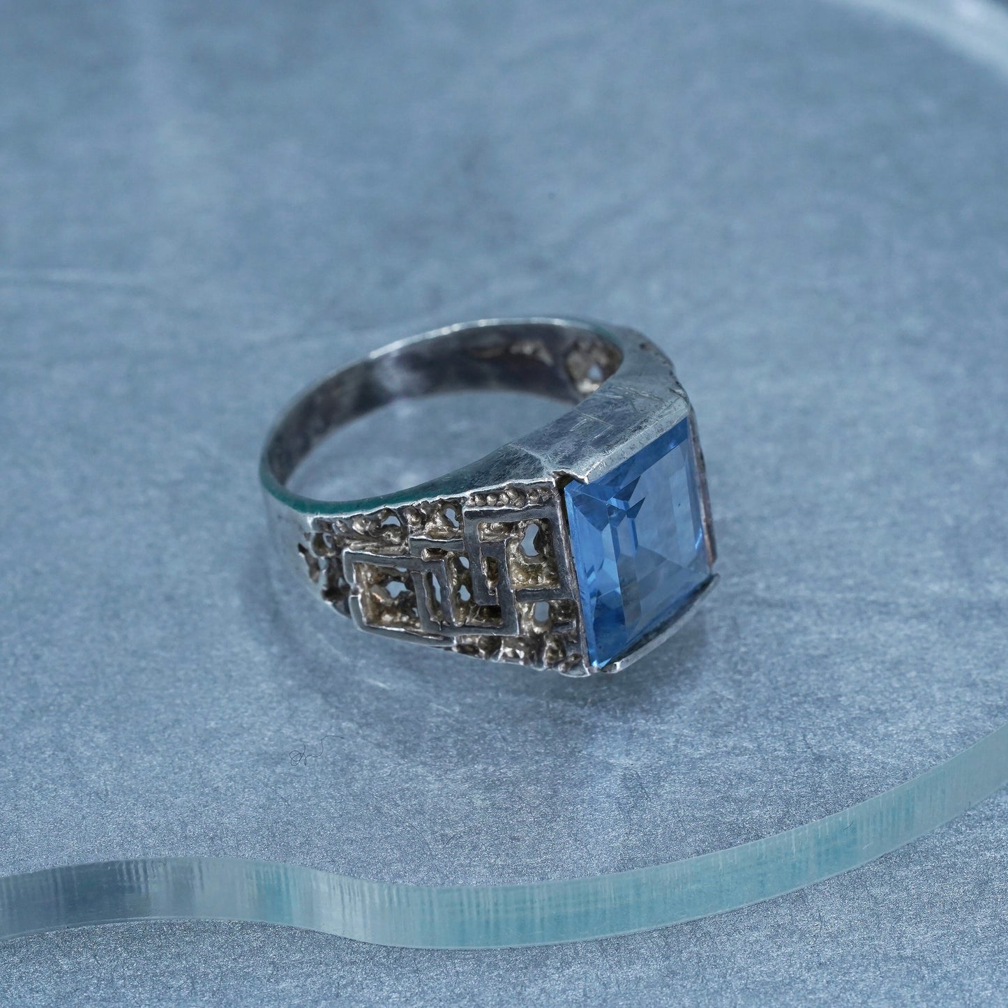 Size 10.5, vintage Sterling 925 silver handmade statement ring w/ square topaz