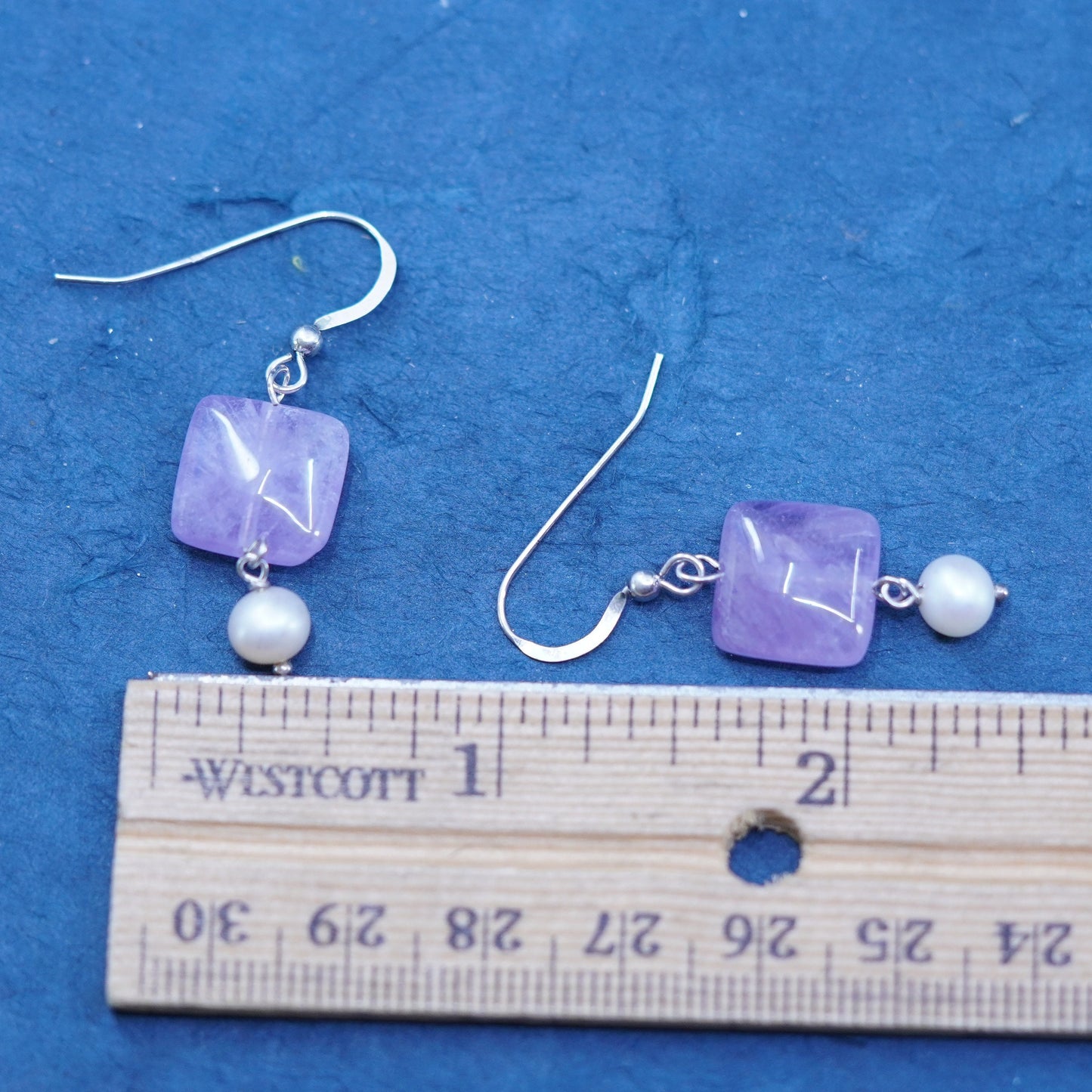 Vintage sterling 925 silver handmade earrings with pearl amethyst beads