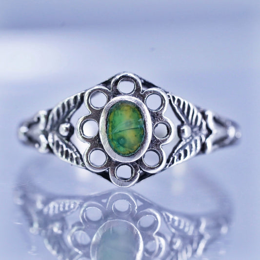 Size 6.5, vintage Sterling 925 silver handmade ring with jade and diamonds