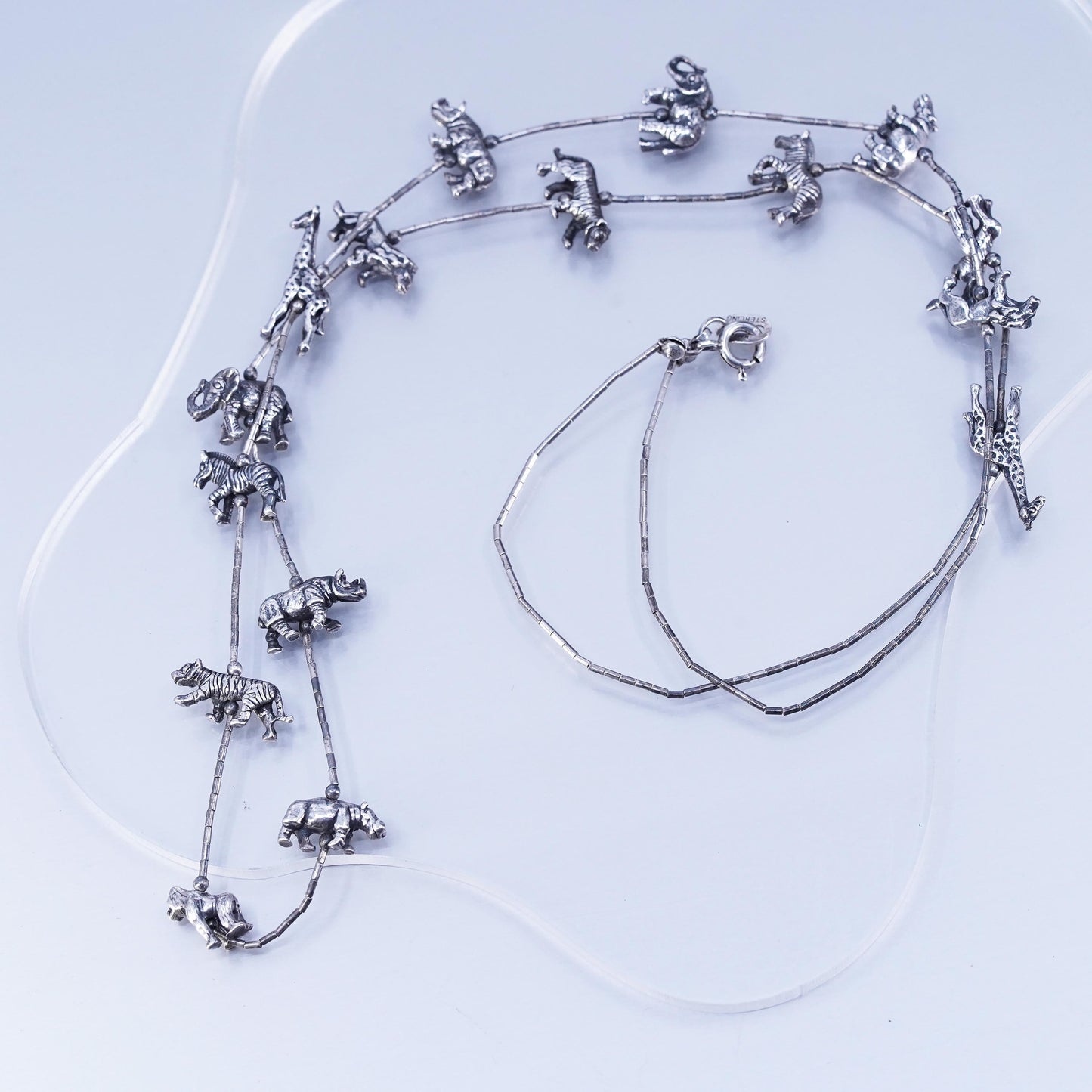 30”, Native American Liquid Sterling 925 Silver chain necklace, animal Fetish