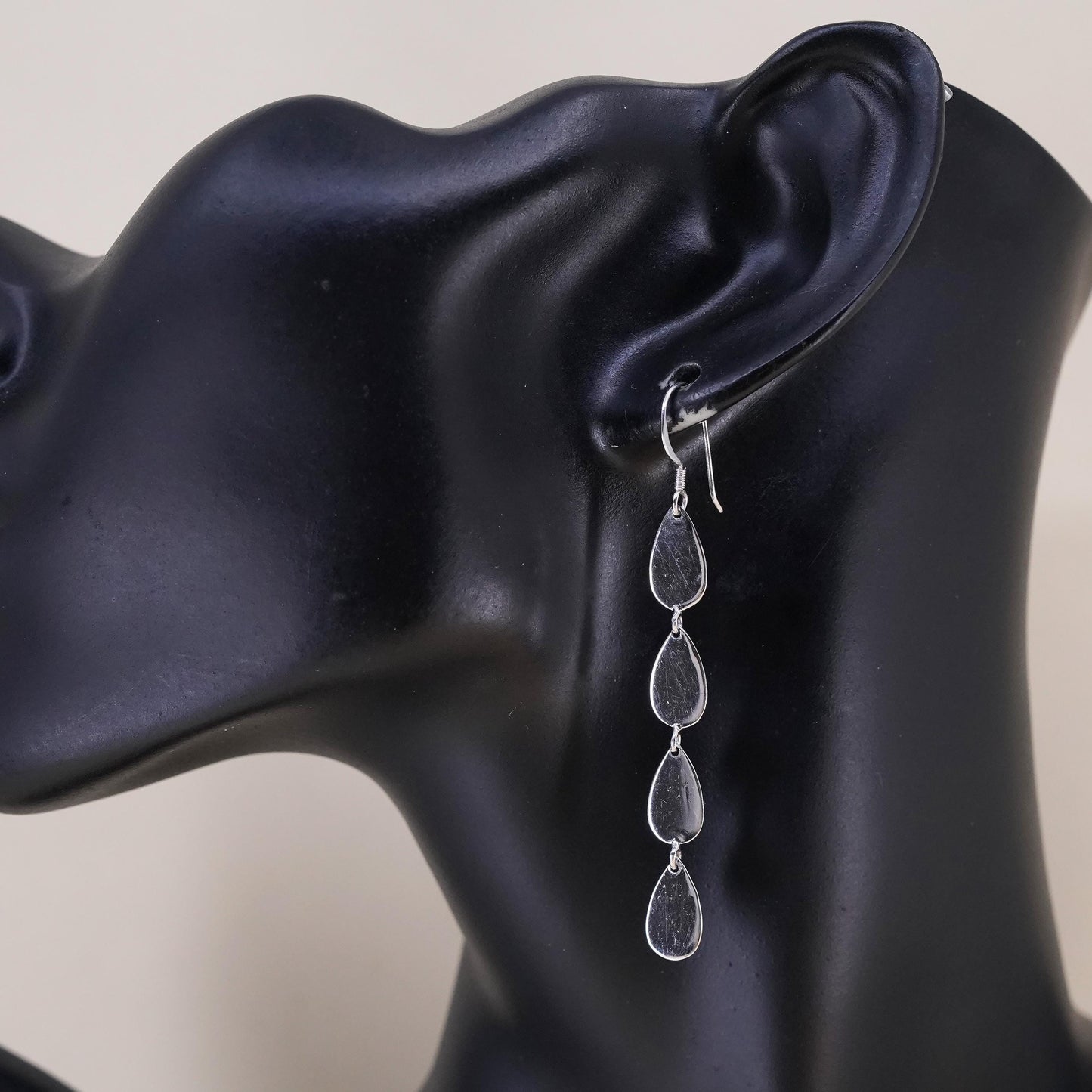 Vintage sterling silver handmade earrings, 925 silver teardrop dangles