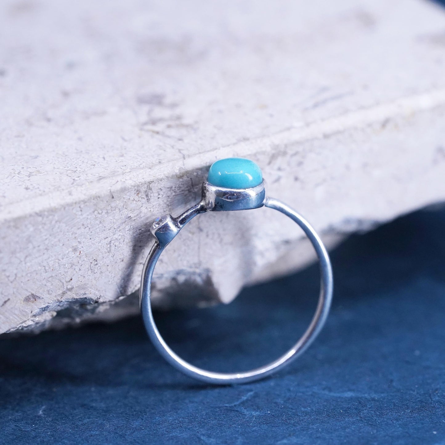 Size 7.5, Vintage Sterling silver handmade ring, 925 stackable band turquoise
