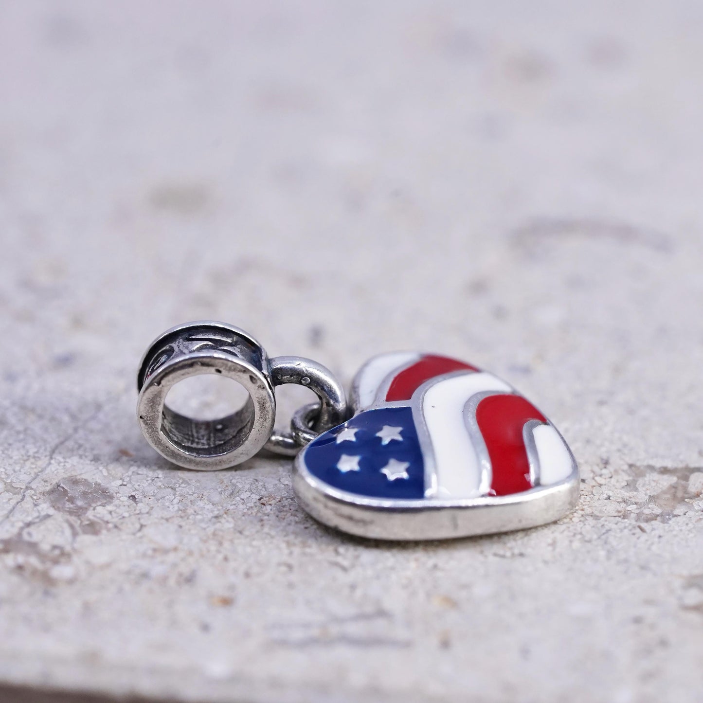 Vintage Sterling 925 silver handmade pendant, enamel American flag charm