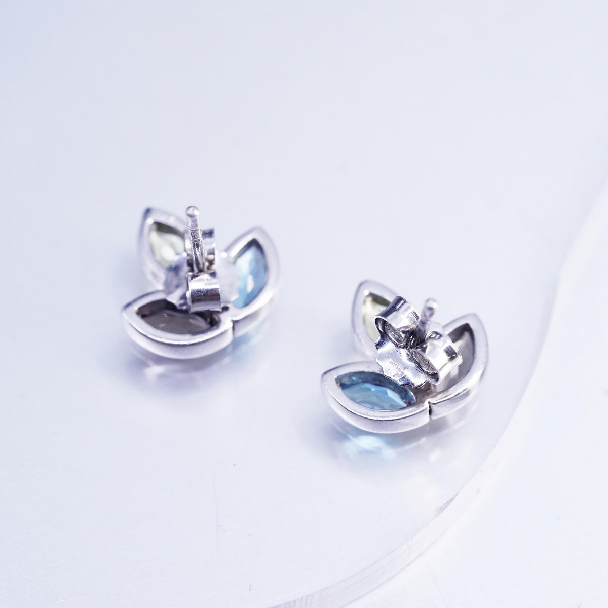 Vintage Sterling 925 silver earrings, studs with topaz peridot inlay