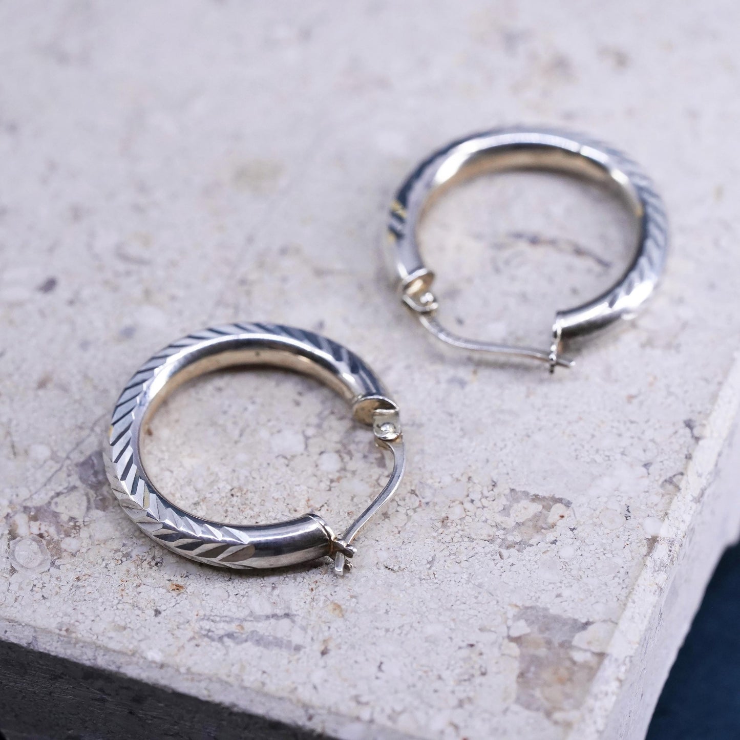 0.75”, vintage Sterling silver handmade earrings, 925 hoops, huggie