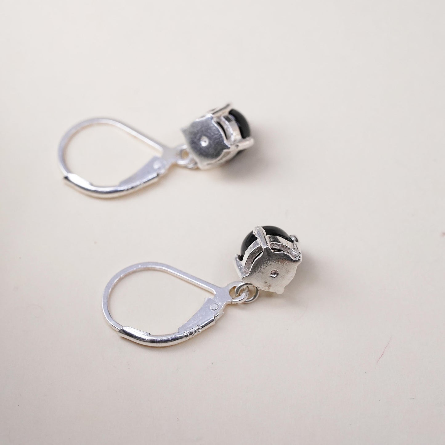 Vintage sterling 925 silver handmade earrings with onyx inlay