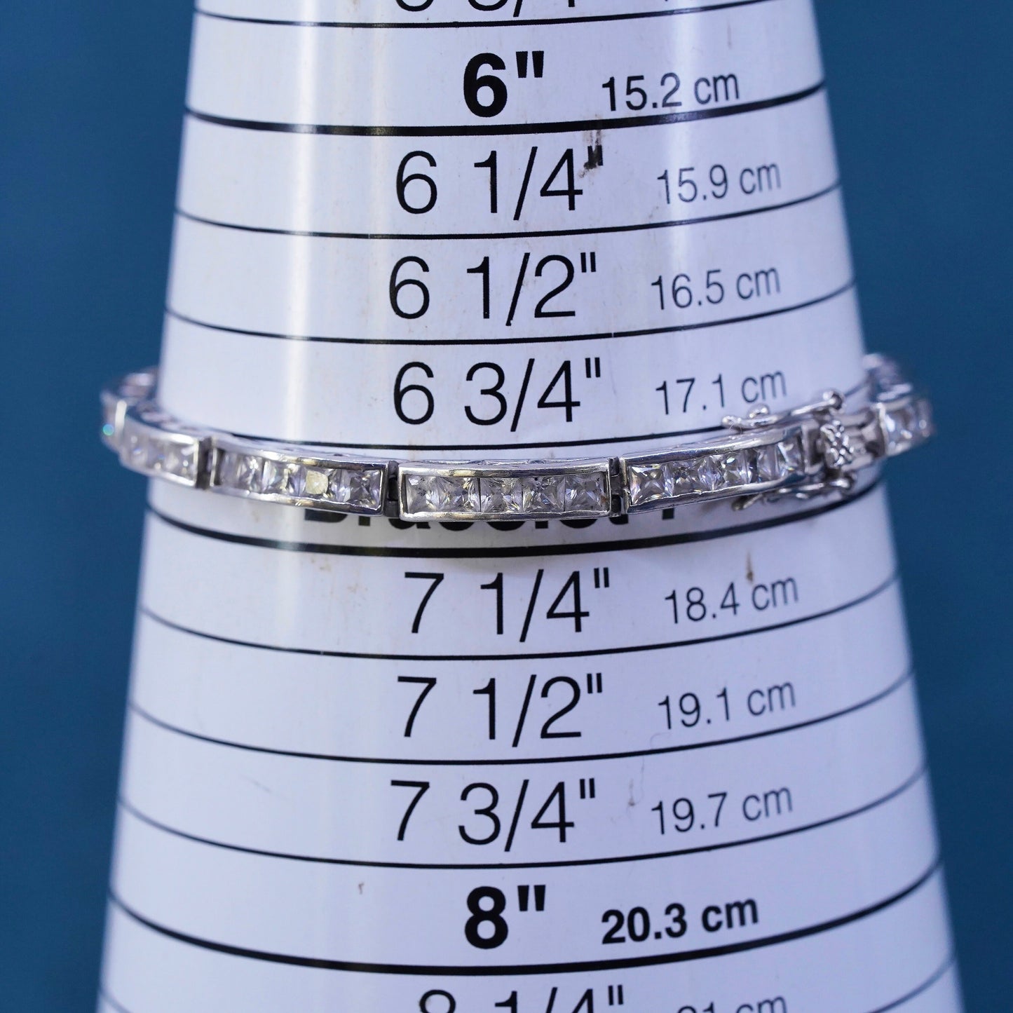7", vintage Sterling 925 silver tennis bracelet with clear cz