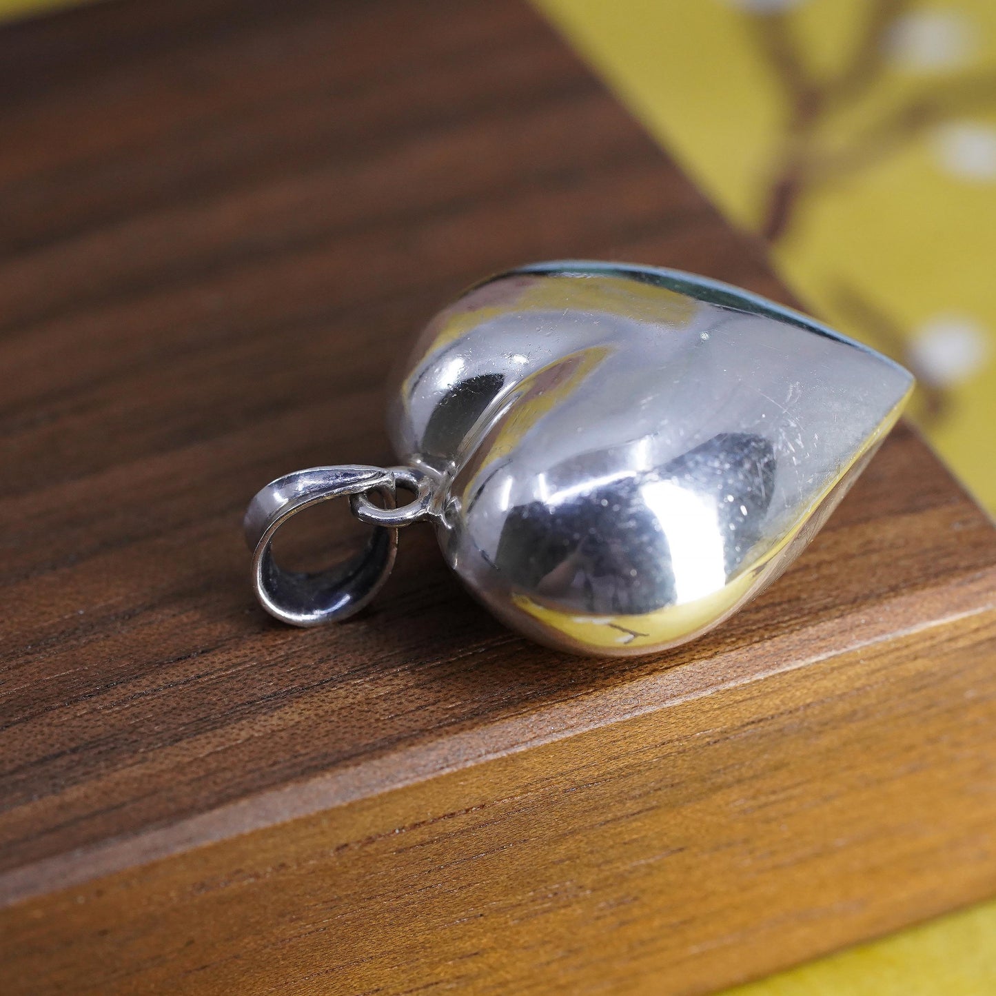 Vintage Sterling silver handmade heart pendant, puffy 925 heart