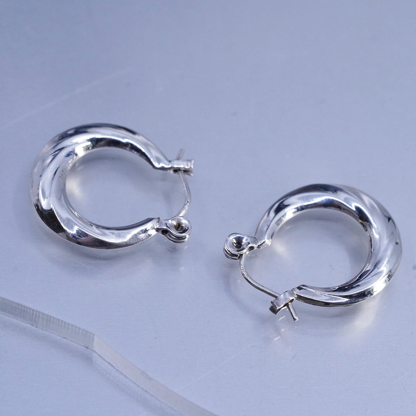 0.75", vintage Sterling silver handmade earrings, 925 puffy hoops