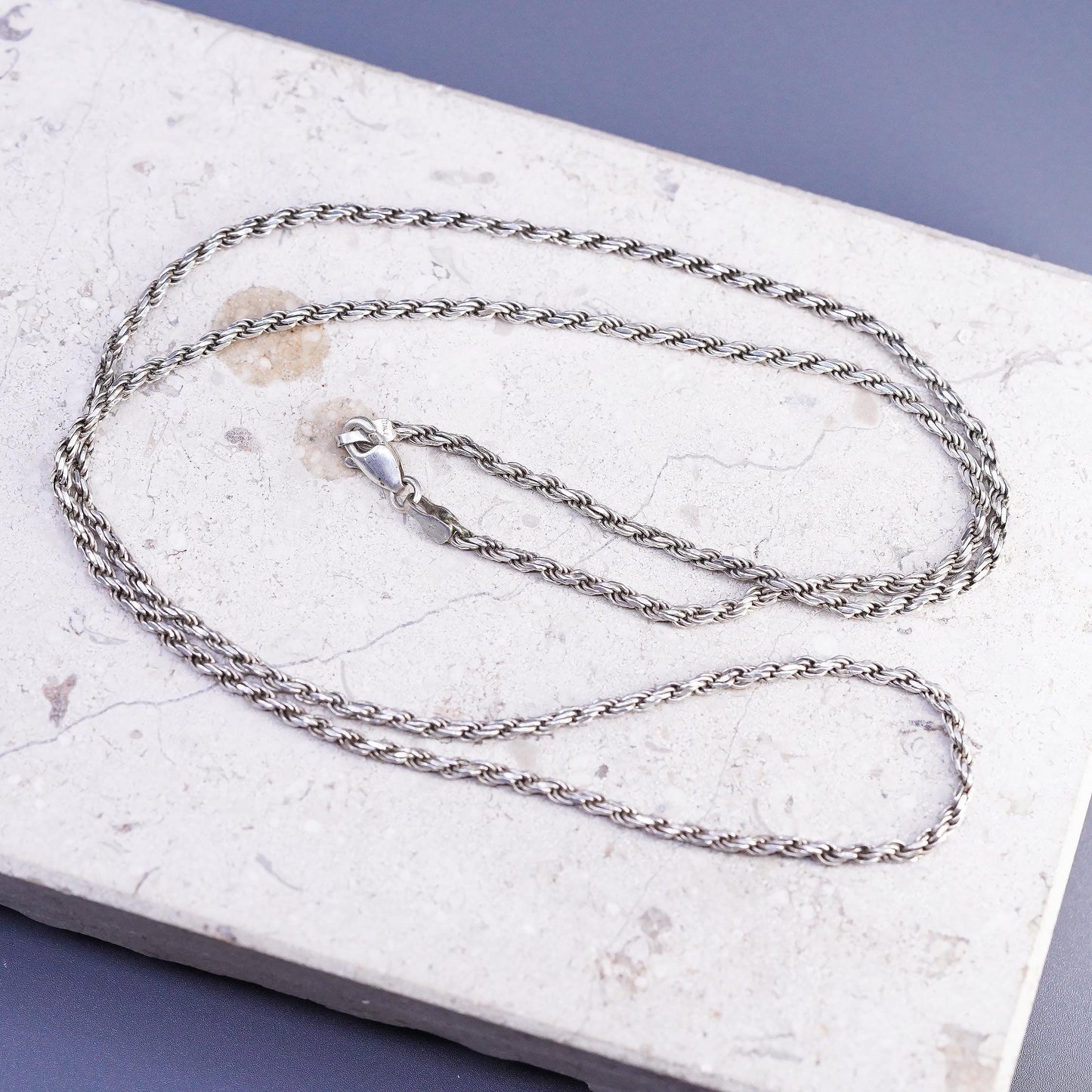 24" 2mm, vintage Italian Sterling silver handmade necklace, 925 rope chain