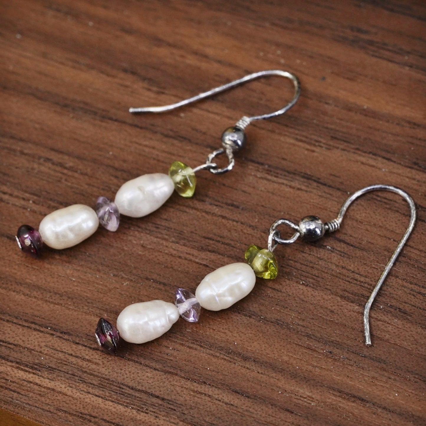 Vintage Sterling 925 silver handmade earrings with pearl and beads