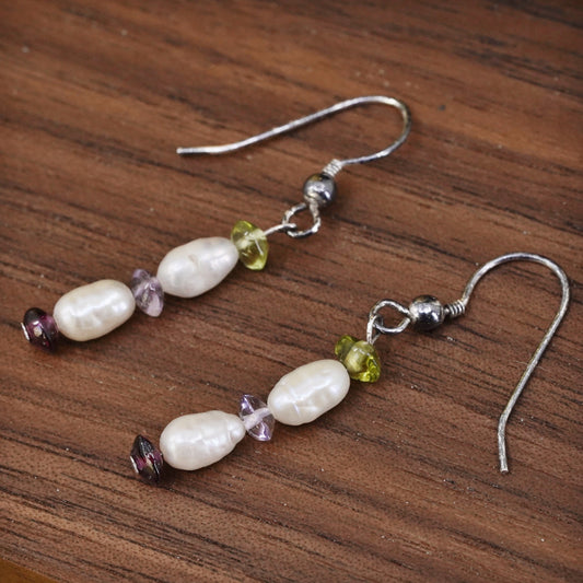Vintage Sterling 925 silver handmade earrings with pearl and beads