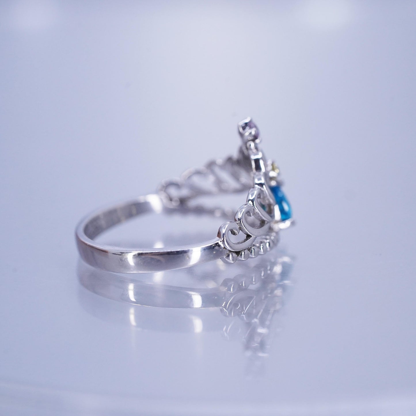Size 7, Sterling 925 silver crown ring with blue topaz always my princess