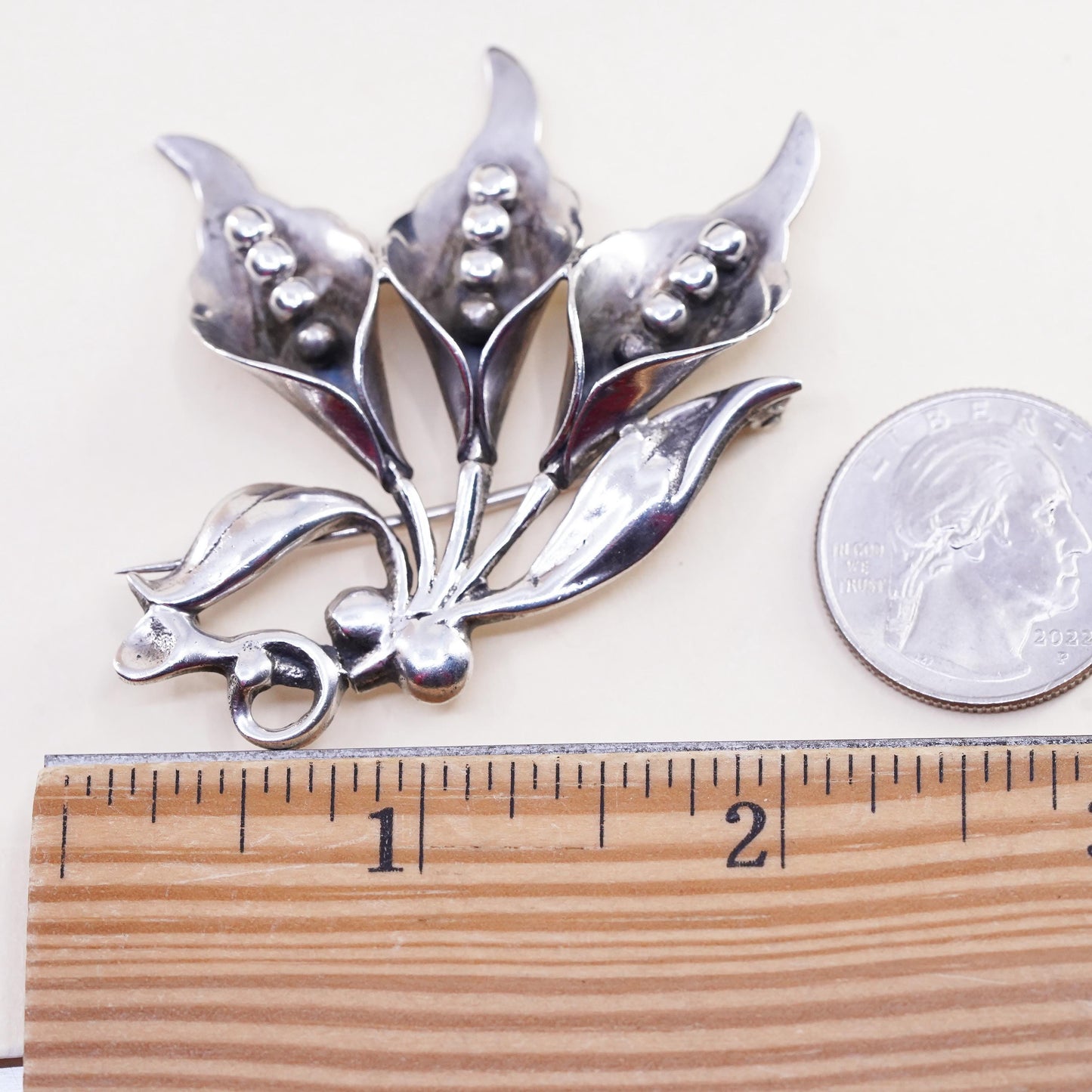 925 Sterling Silver Calla Lily Brooch Mid Century Floral Pin, Botanical Jewelry