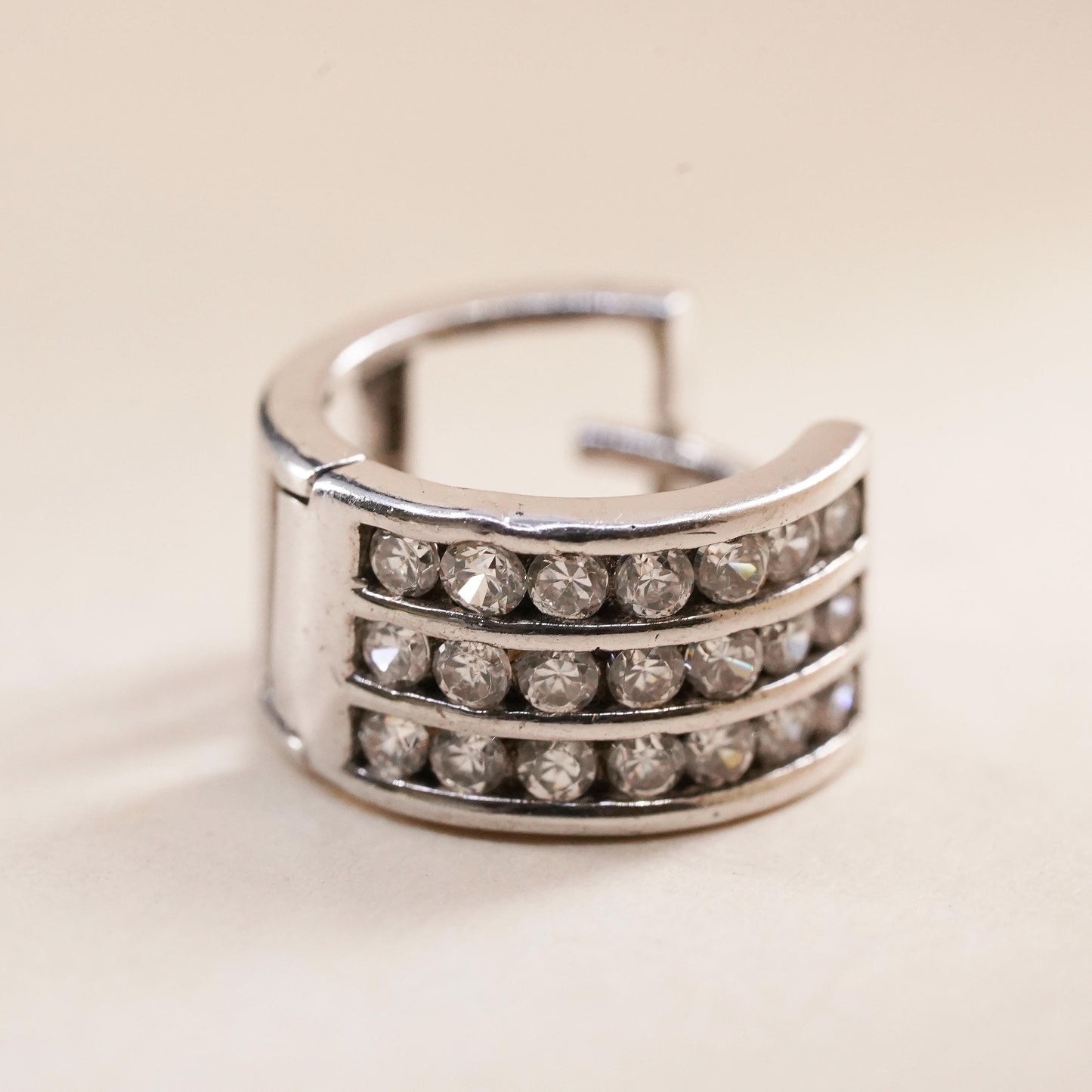0.5”, Vintage sterling silver single earring, 925 huggie hoop with cluster cz