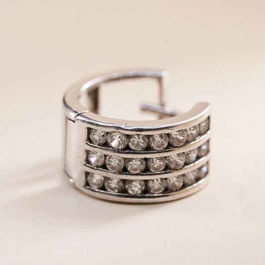 0.5”, Vintage sterling silver single earring, 925 huggie hoop with cluster cz