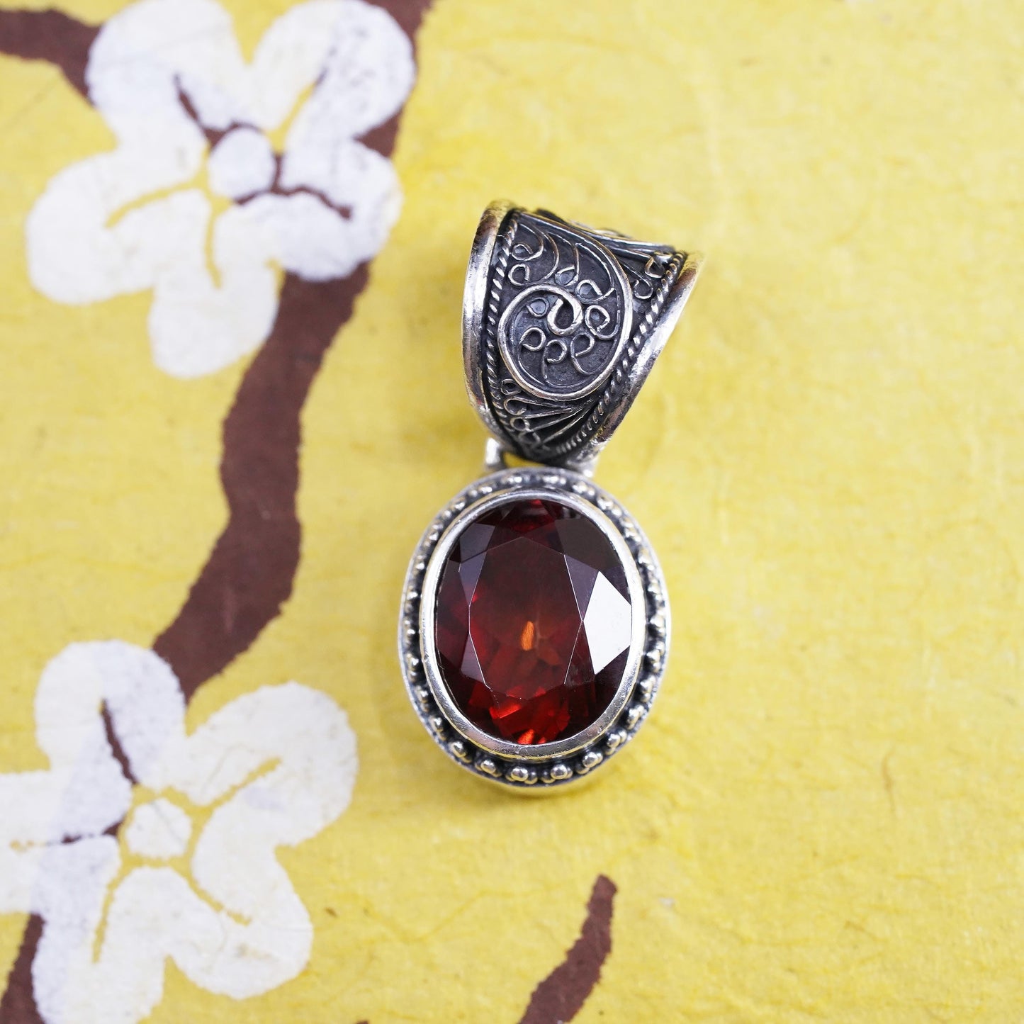 Vintage Sterling 925 silver handmade pendant with ruby