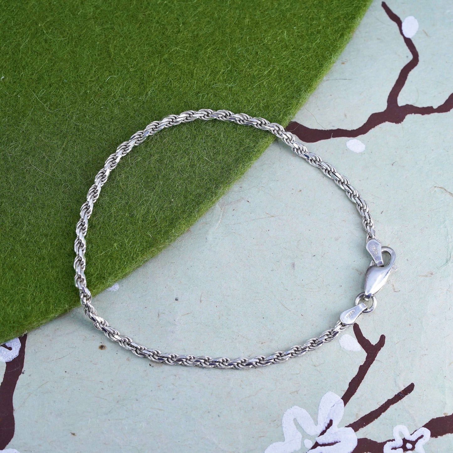6.75”, 3mm, vintage Sterling silver rope chain, Italy 925 men’s bracelet