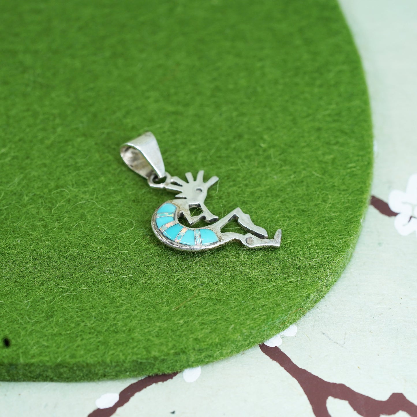 native American Sterling silver pendant, 925 kokopelli turquoise and opal