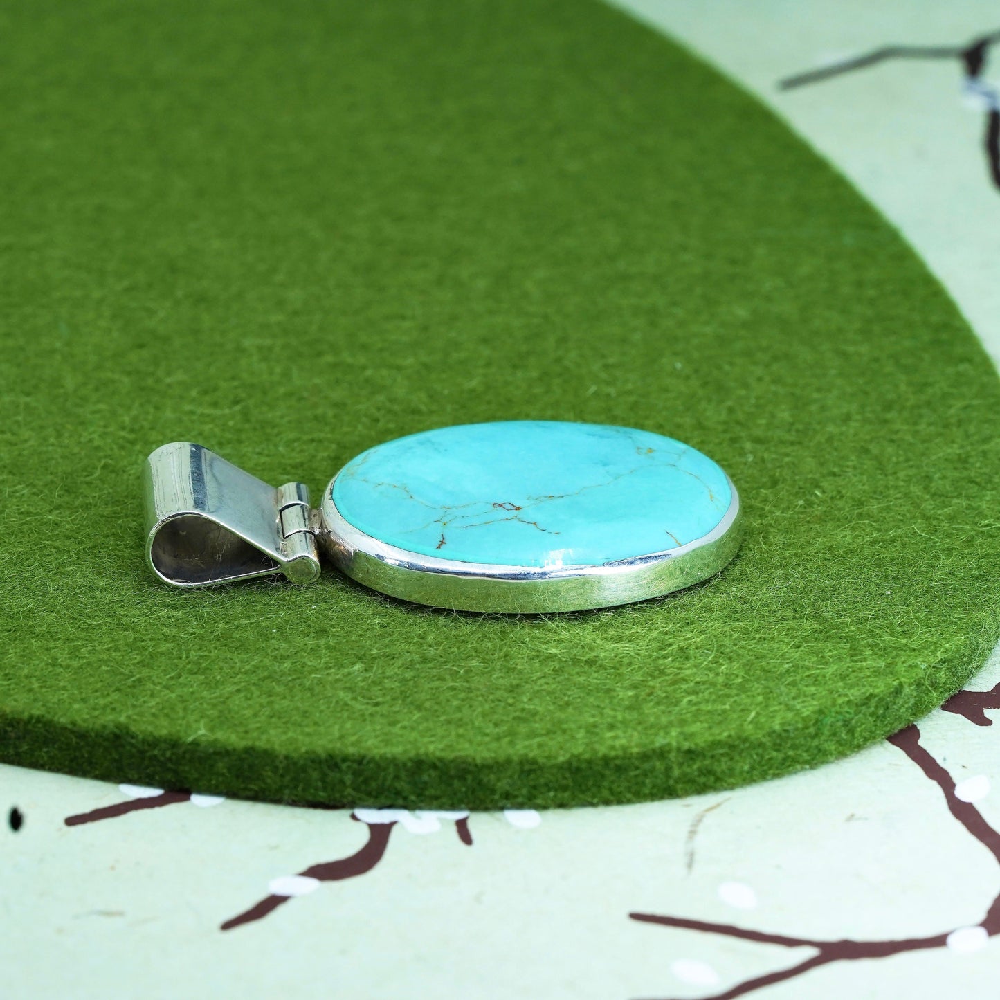sterling silver handmade pendant, 925 Mexico pendant with huge oval turquoise