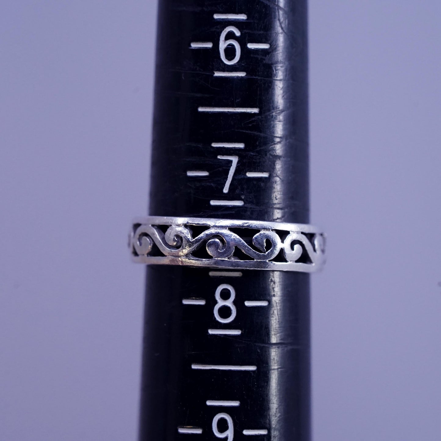 Size 7.5, vintage sterling silver handmade ring, 925 filigree spiral band