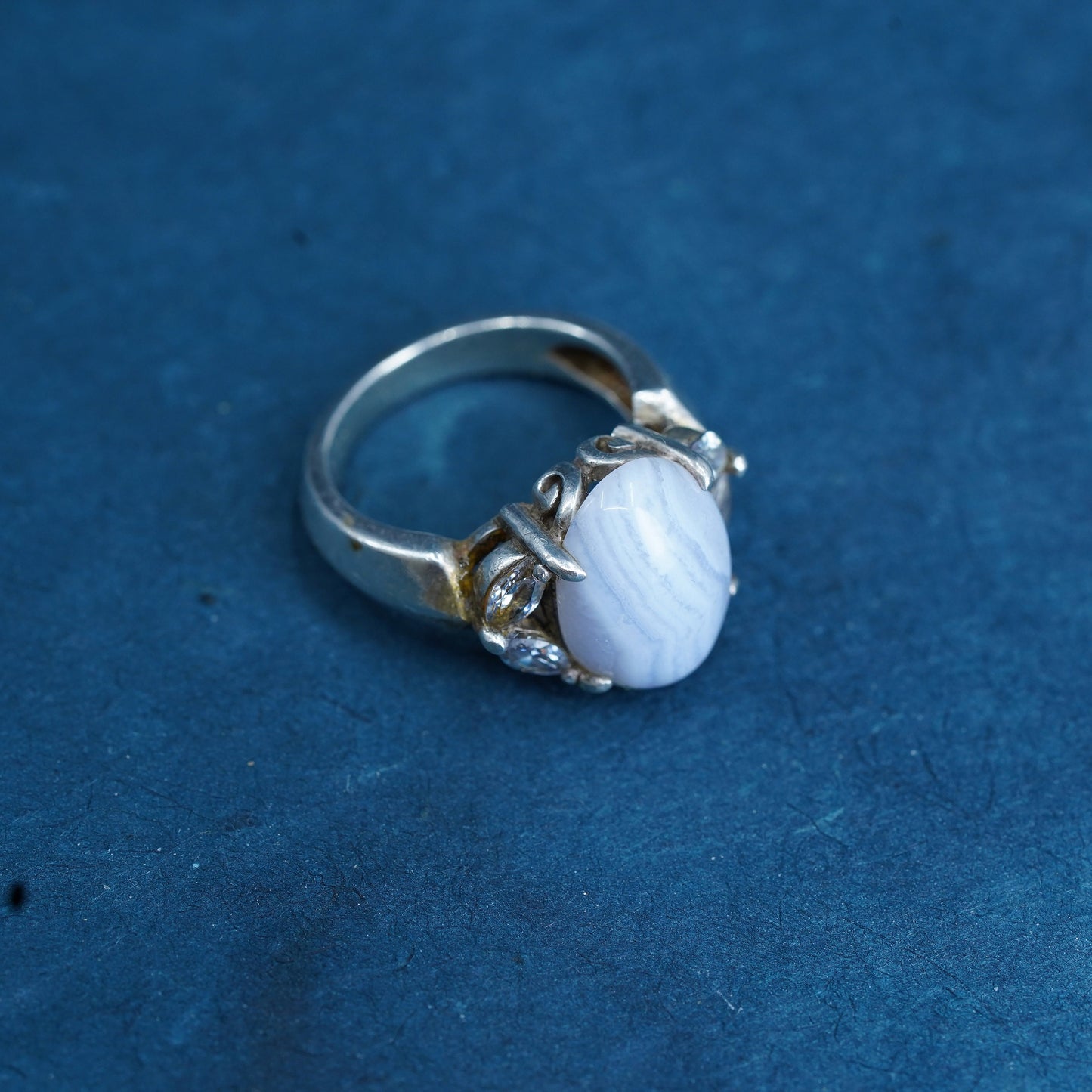 Size 5, Sterling silver 925 handmade ring with purple lace agate and marcaiste