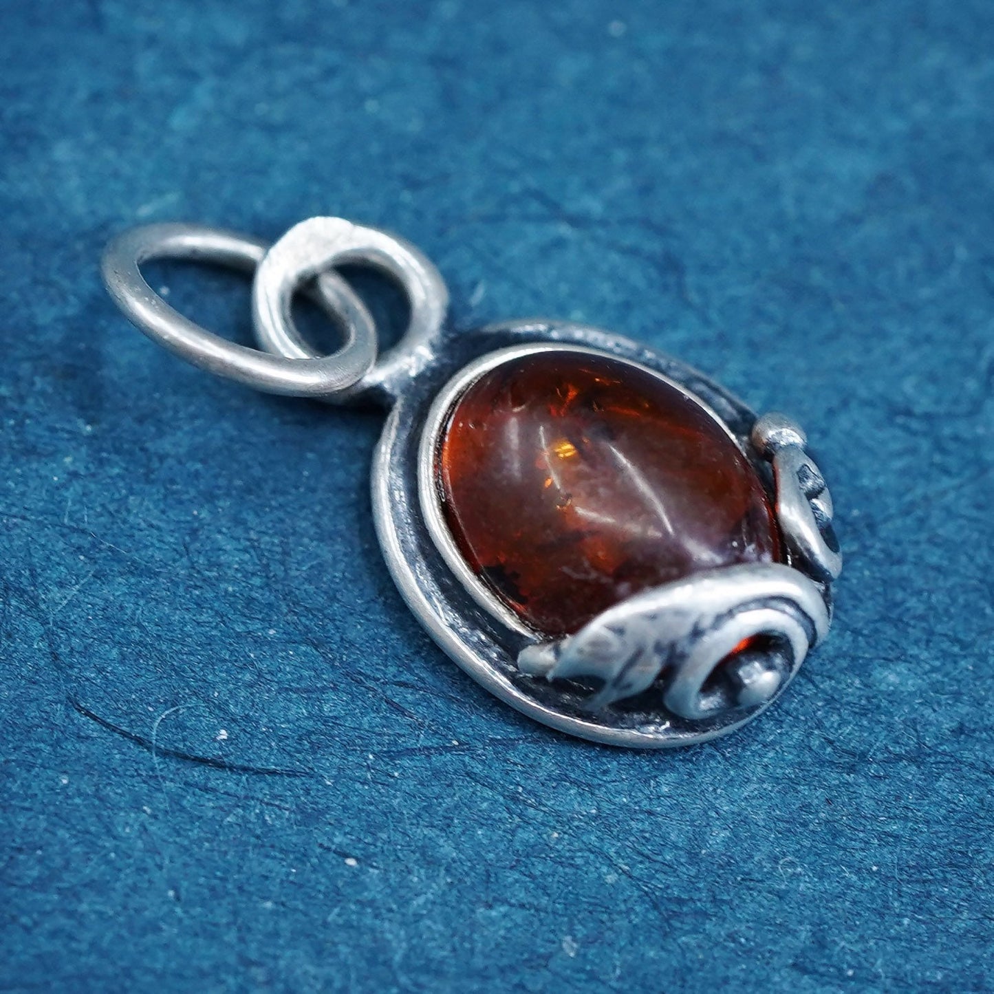 Vintage Sterling silver handmade pendant, 925 tag charm with amber