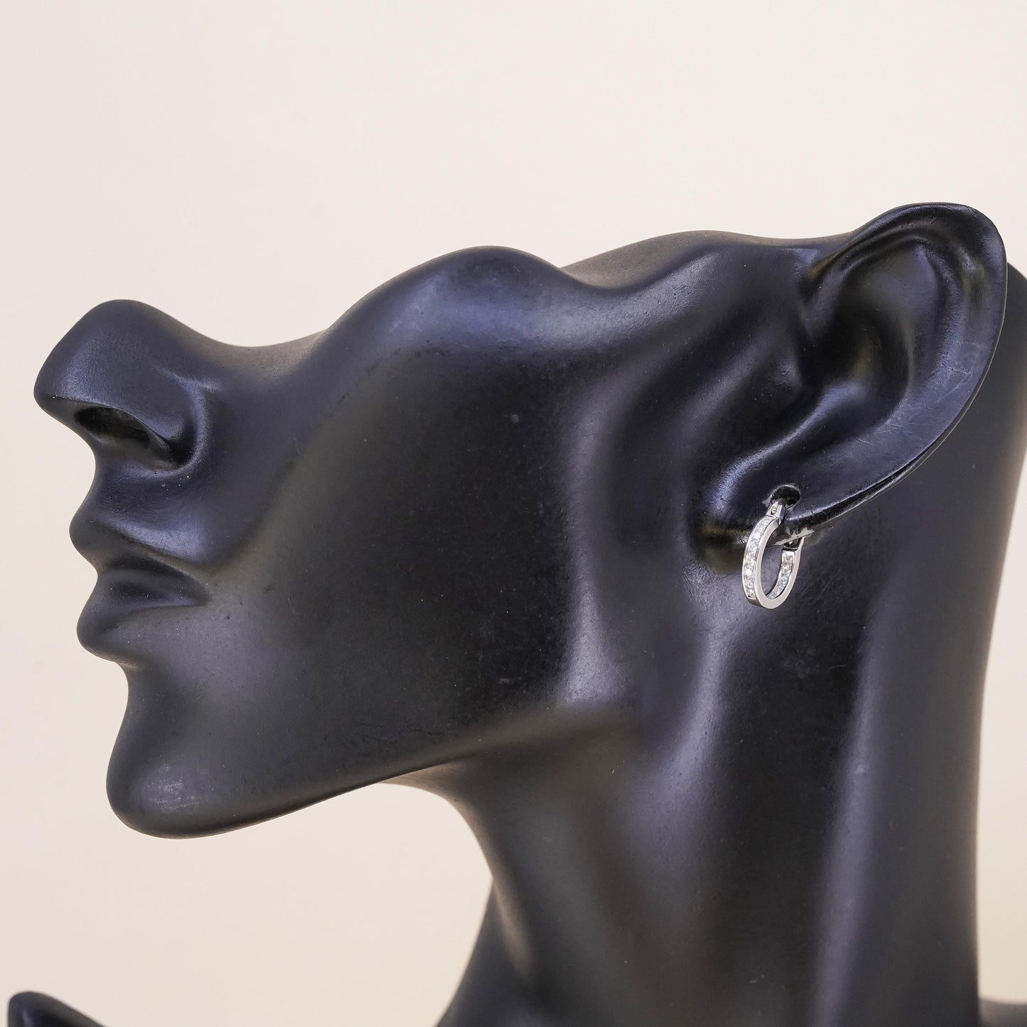 0.5”, Vintage matte sterling silver single earring, 925 huggie hoop with cz