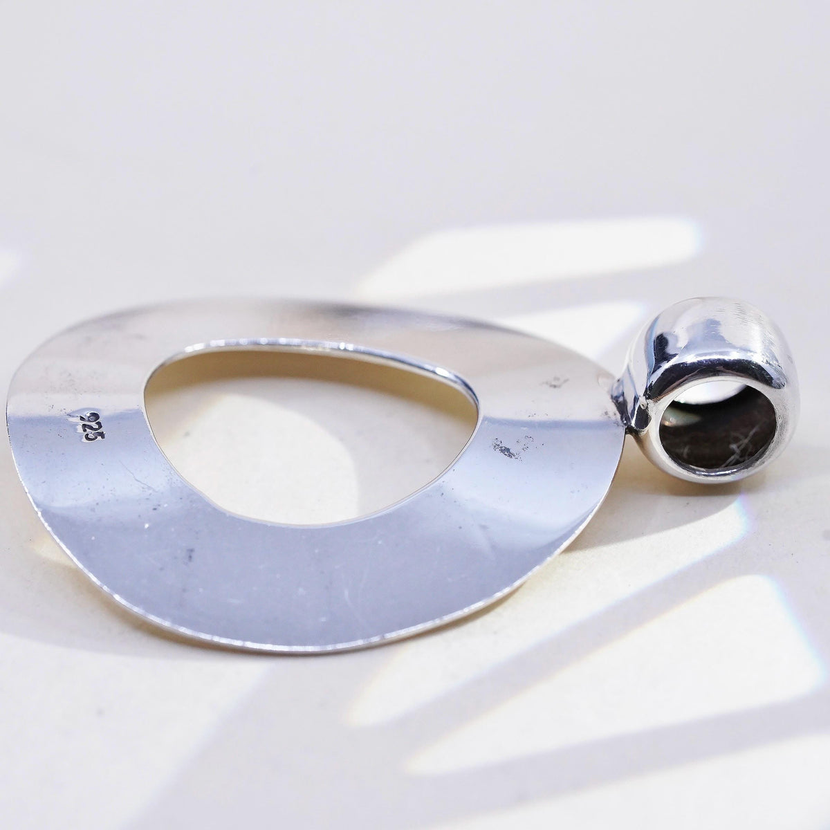 Vintage sterling silver handmade pendant, huge 925 bold circle