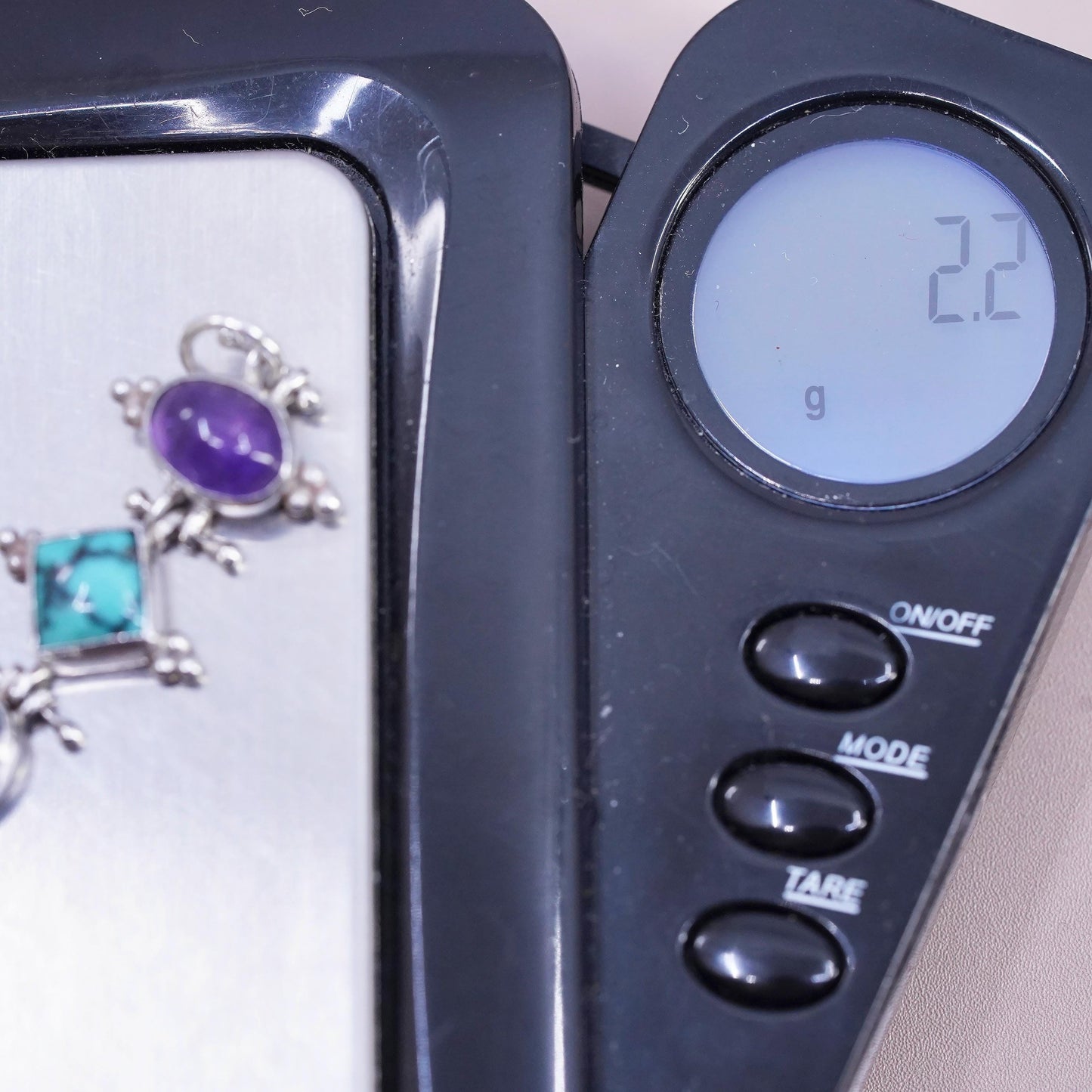 Vintage Sterling silver handmade pendant, 925 turquoise amethyst charm