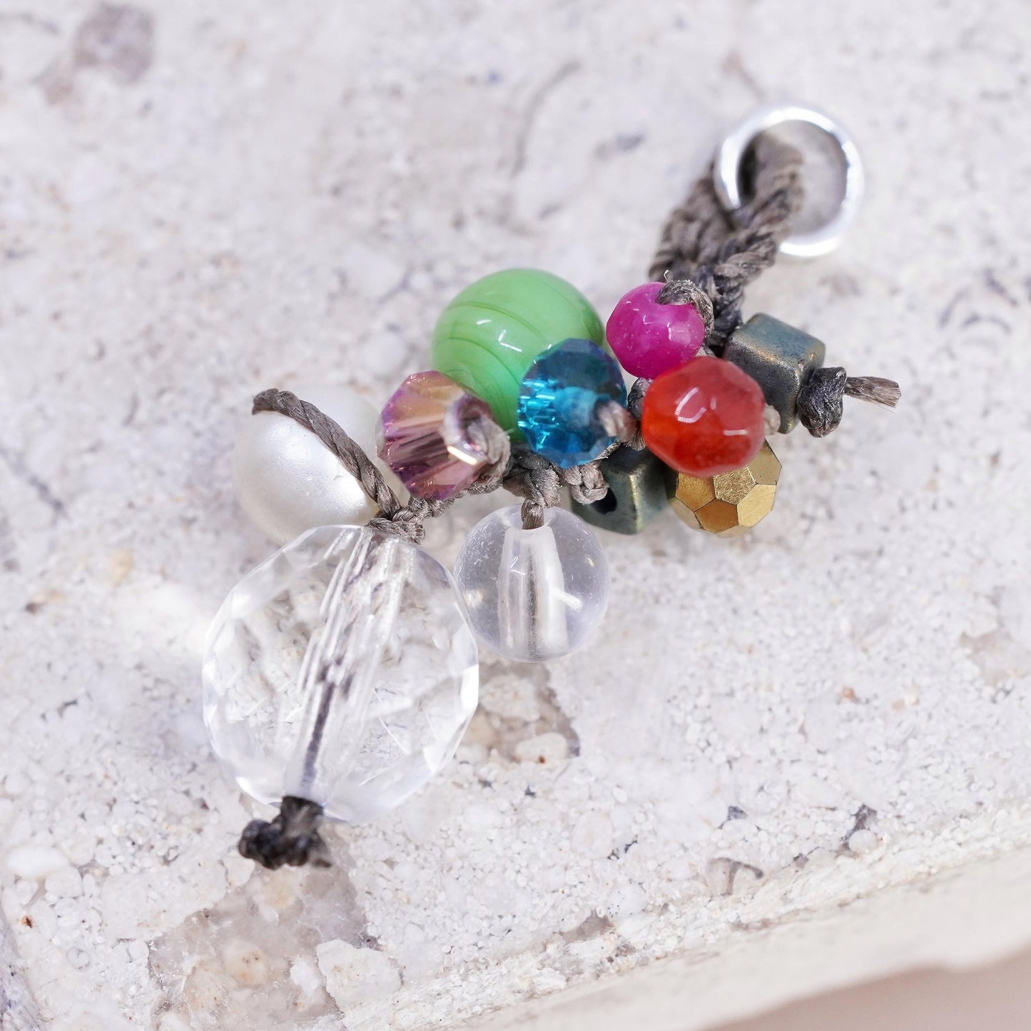 vintage Sterling silver handmade pendant, 925 jump ring multi gemstone charm
