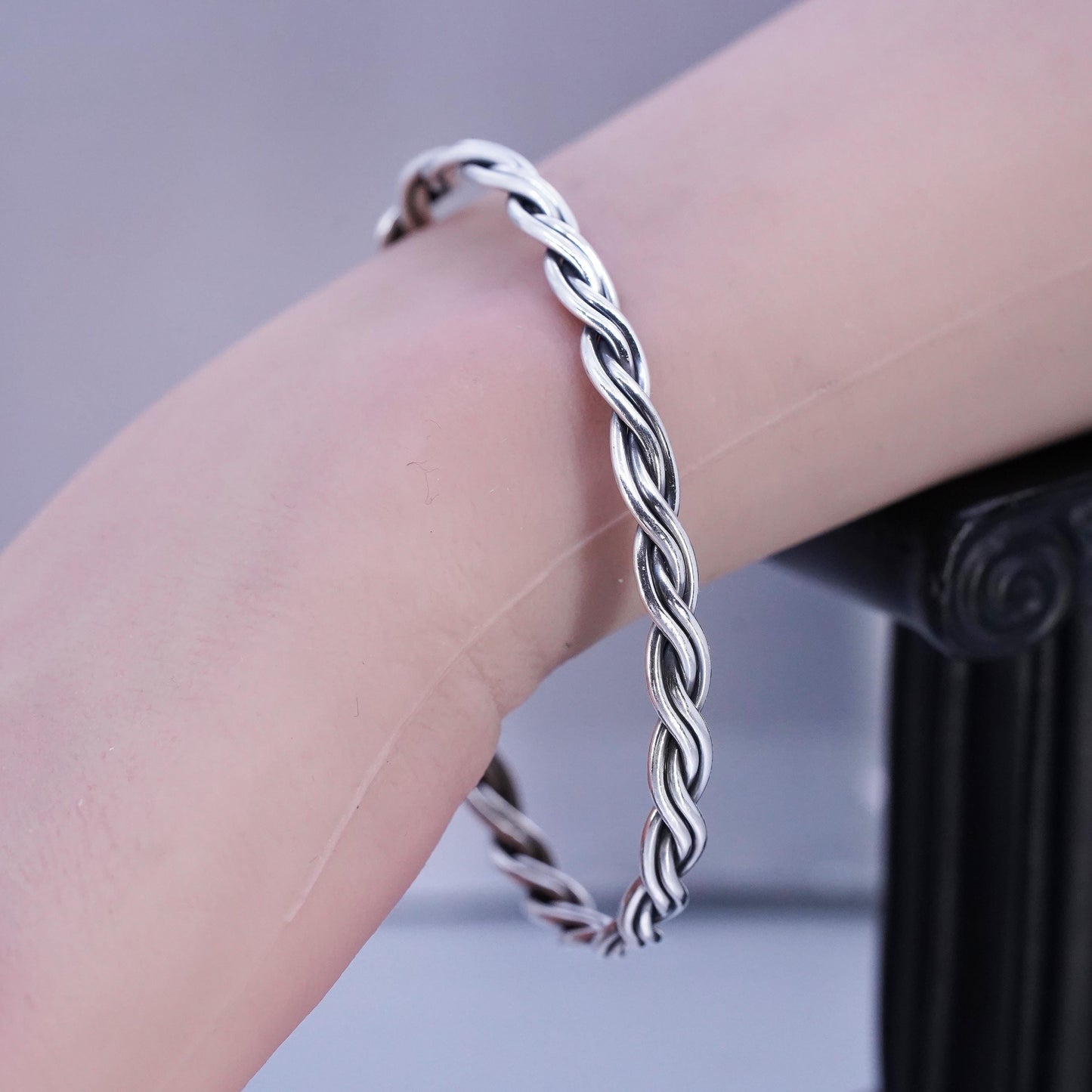 8”, VTG Sterling 925 silver handmade bracelet, wide woven braided cable bangle