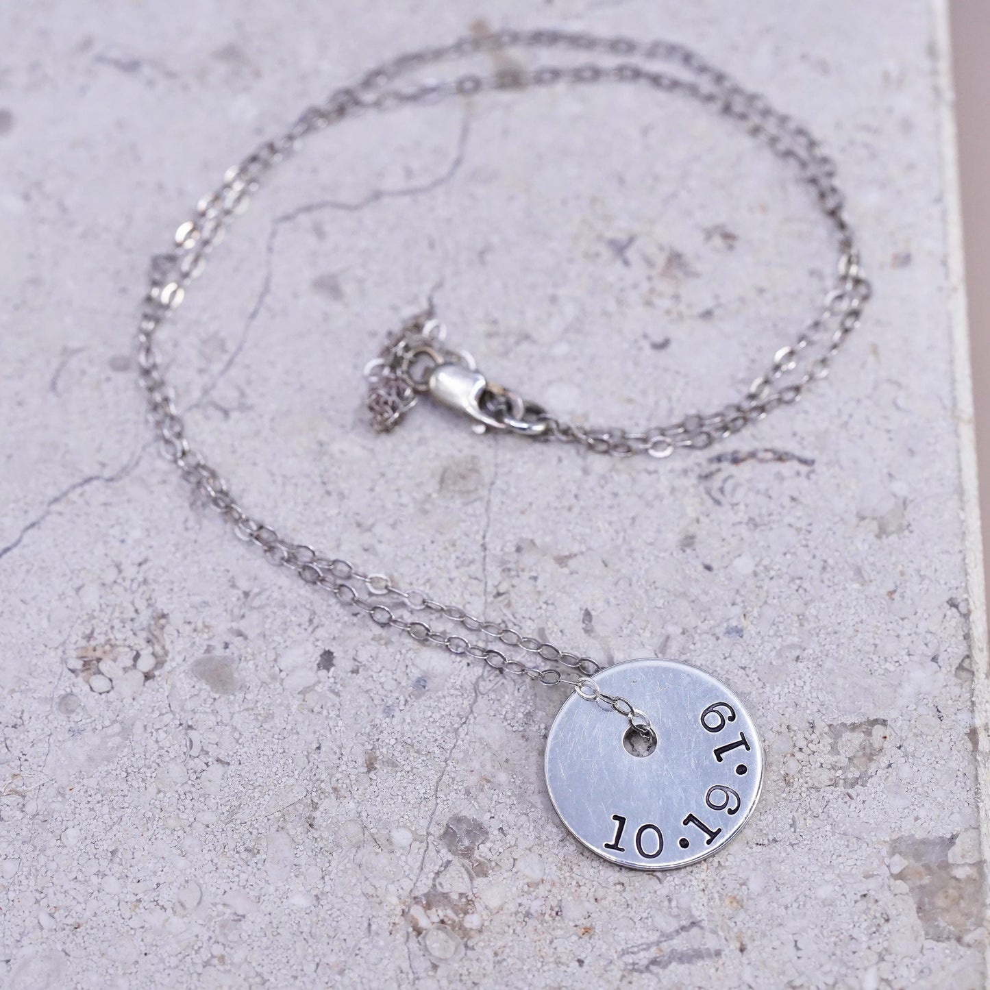 16", Sterling silver necklace, 925 flatten circle chain tag embossed 10.19.19