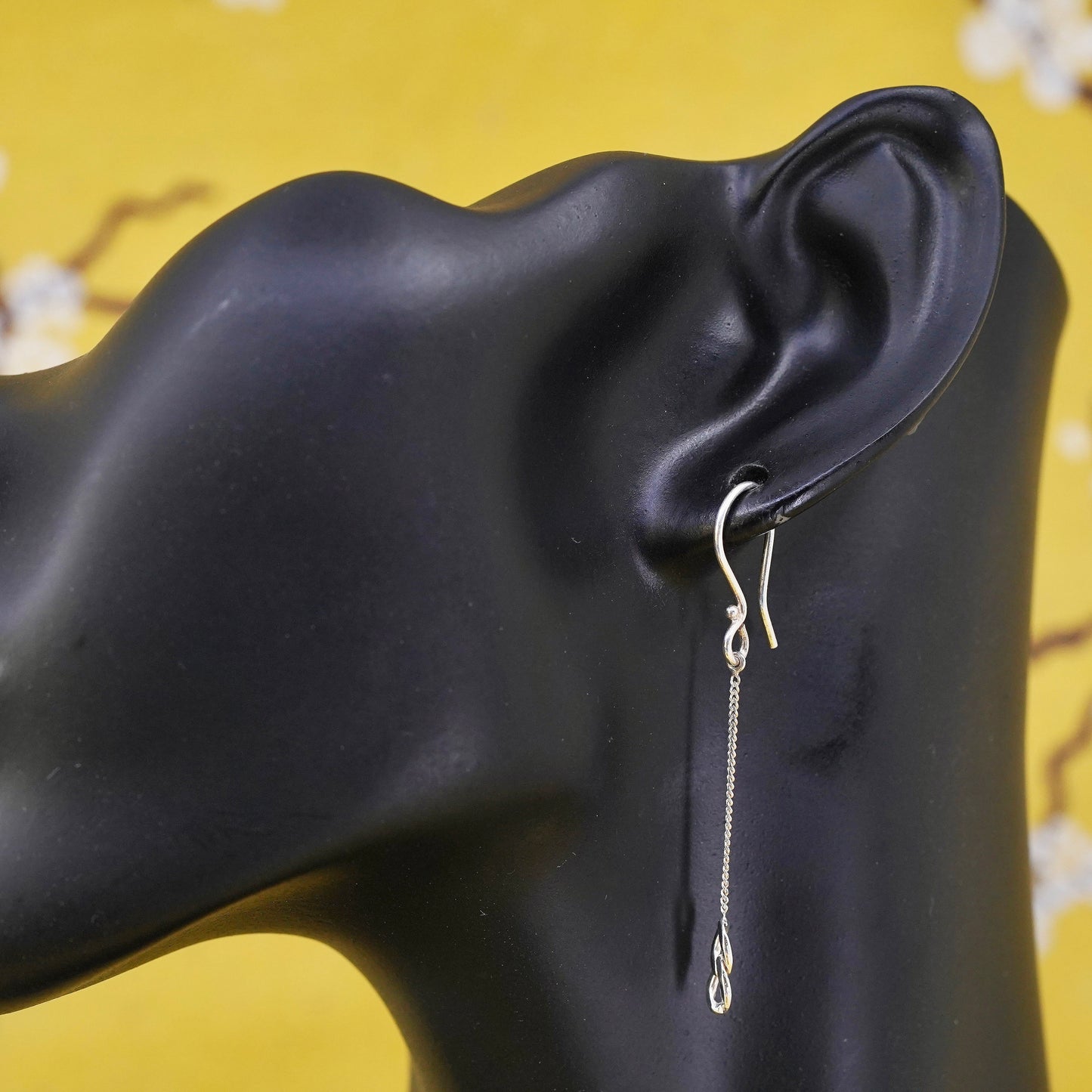 Vintage Sterling silver Handmade earrings, 925 curb chain dangles