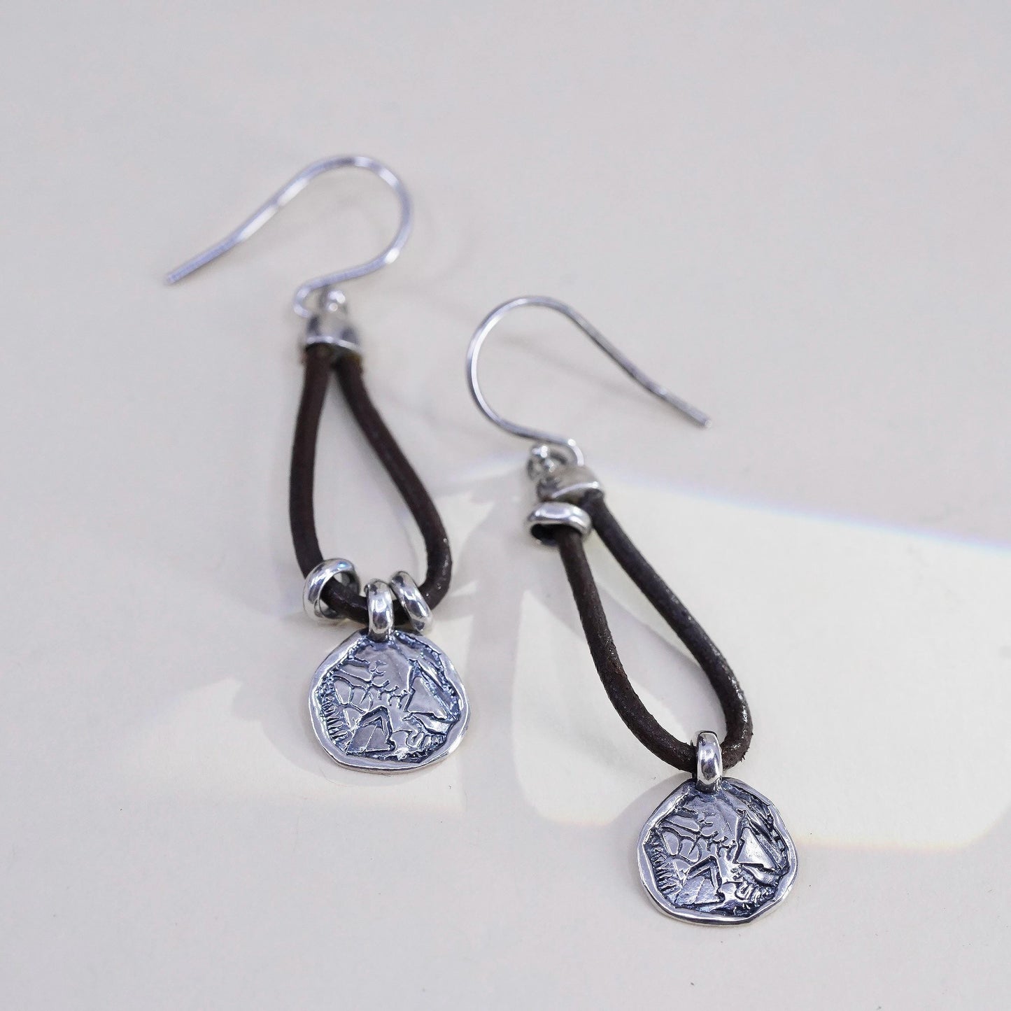 SILPADA Israeli 925 Sterling Silver Leather PRAIRIE GIRL Disc Earrings W2179