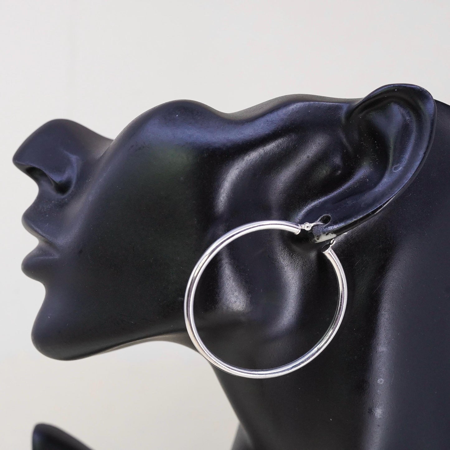 2" Vintage 925 sterling silver loop earrings, minimalist primitive hoops
