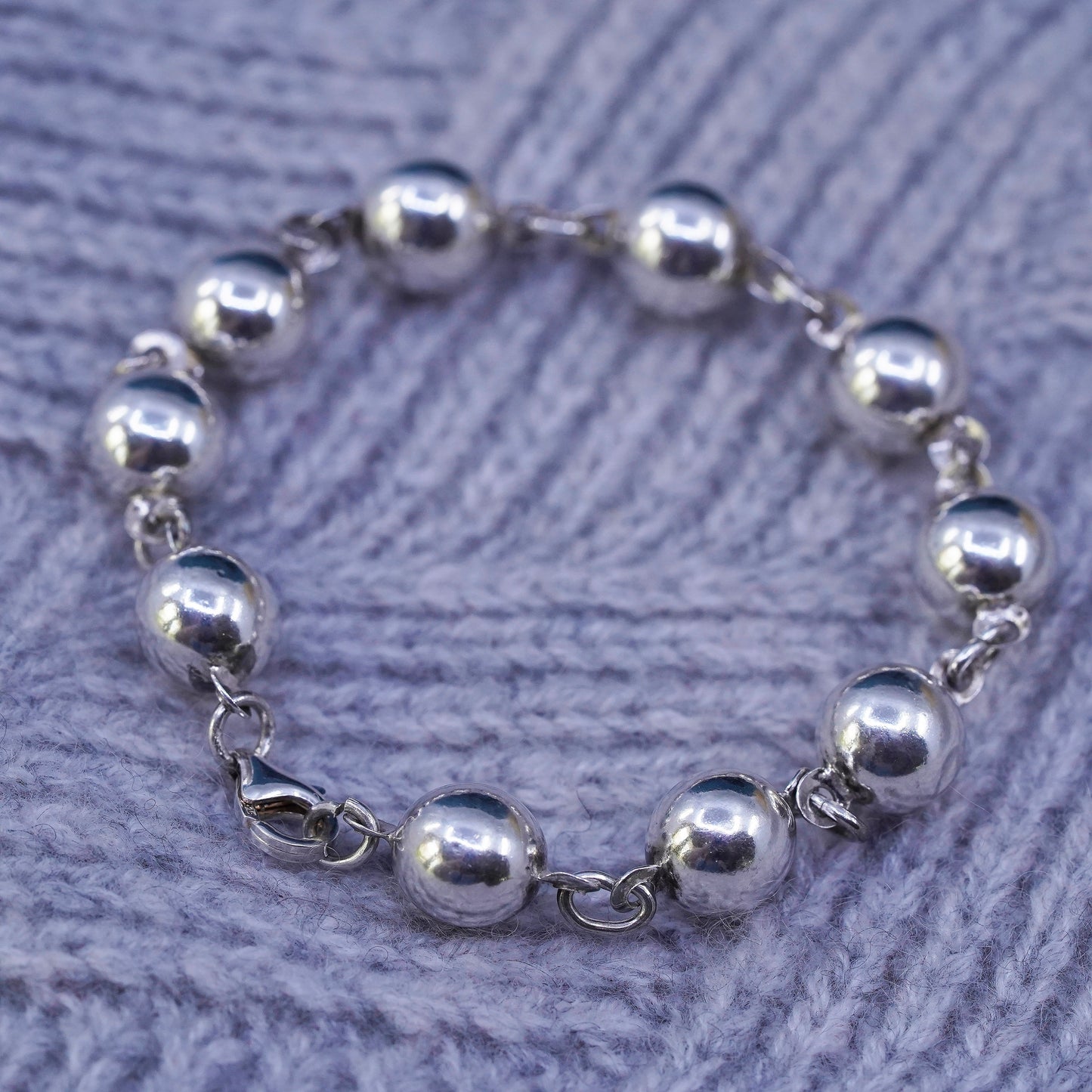 6.75", 9mm, vintage Sterling silver handmade bracelet, 925 beads bracelet