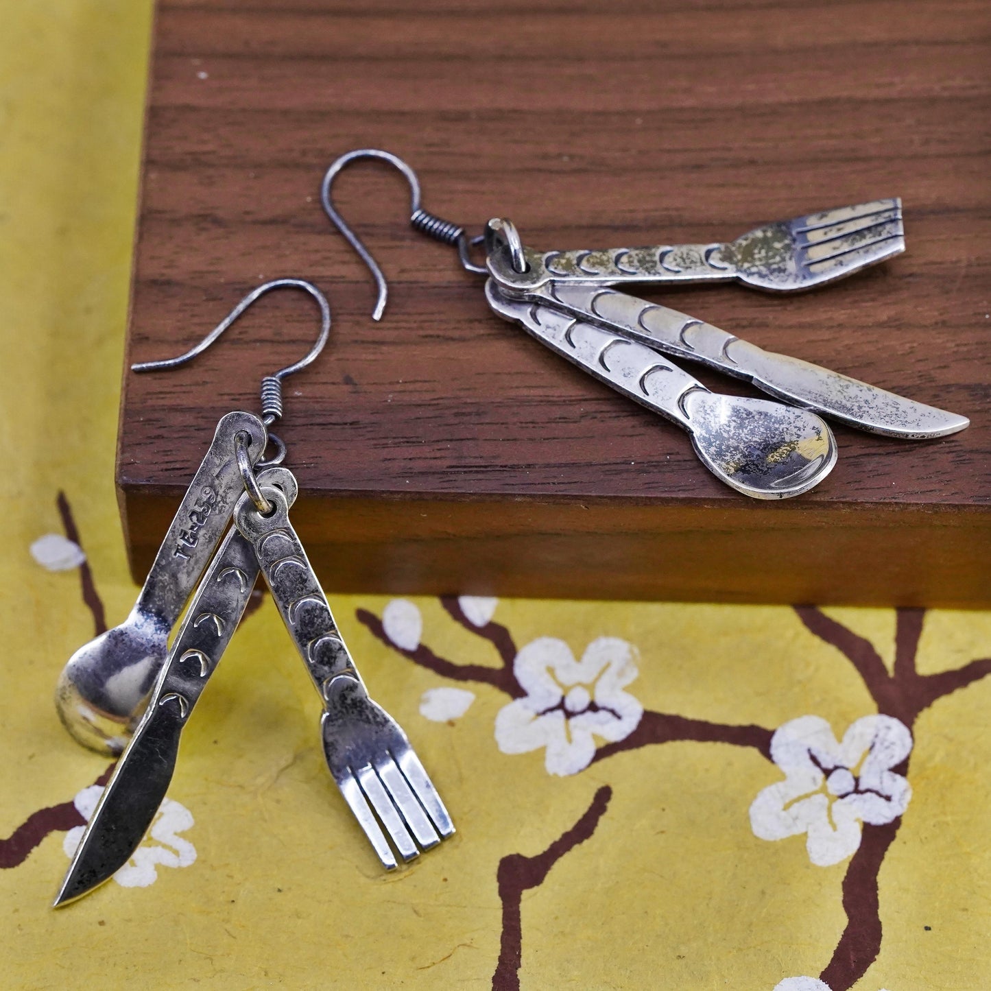 Vintage Mexican Sterling silver earrings, 925 fork spoon knife utensils dangles
