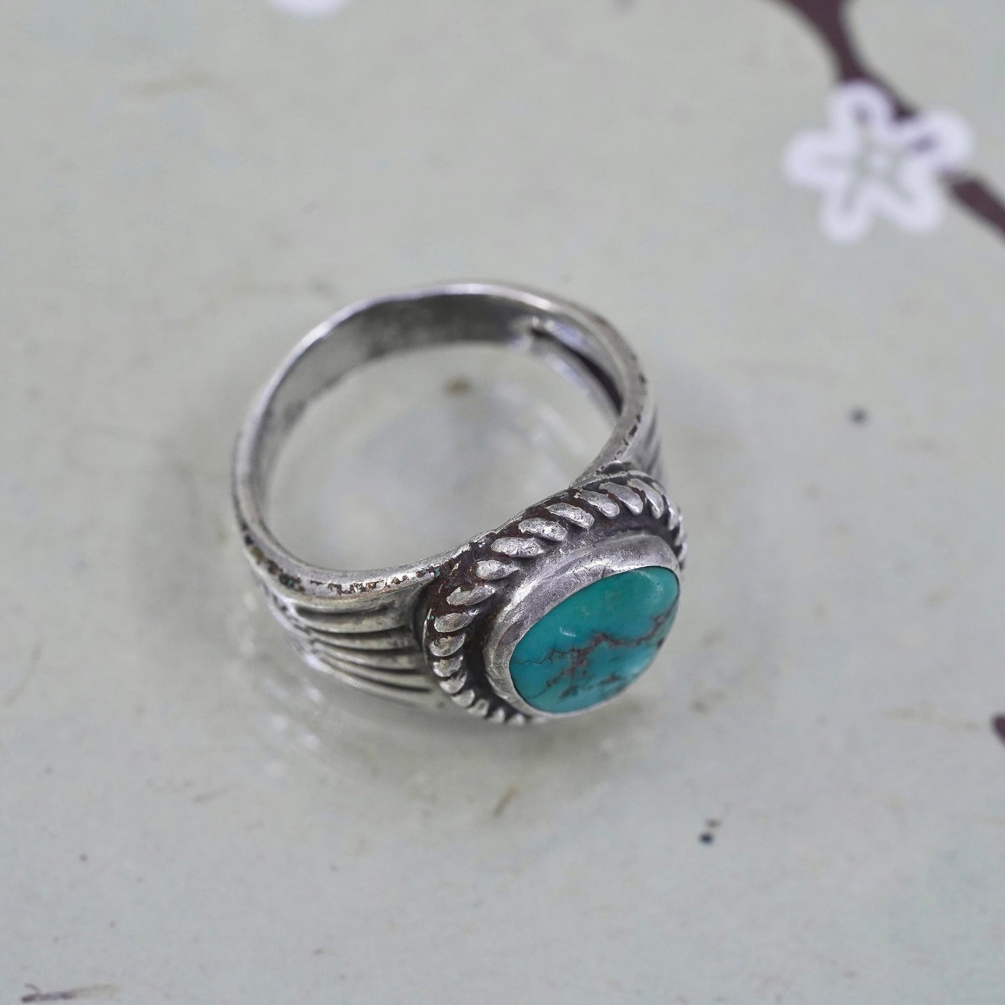 Size 8, Native American sterling 925 silver ring with turquoise, southwestern