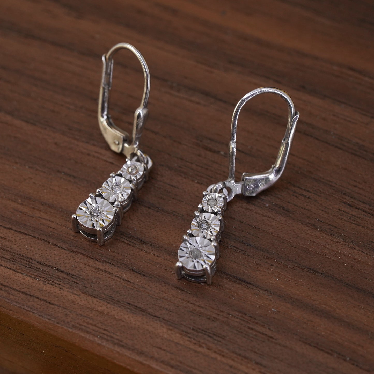 Vintage Sterling 925 silver earrings with cluster diamond