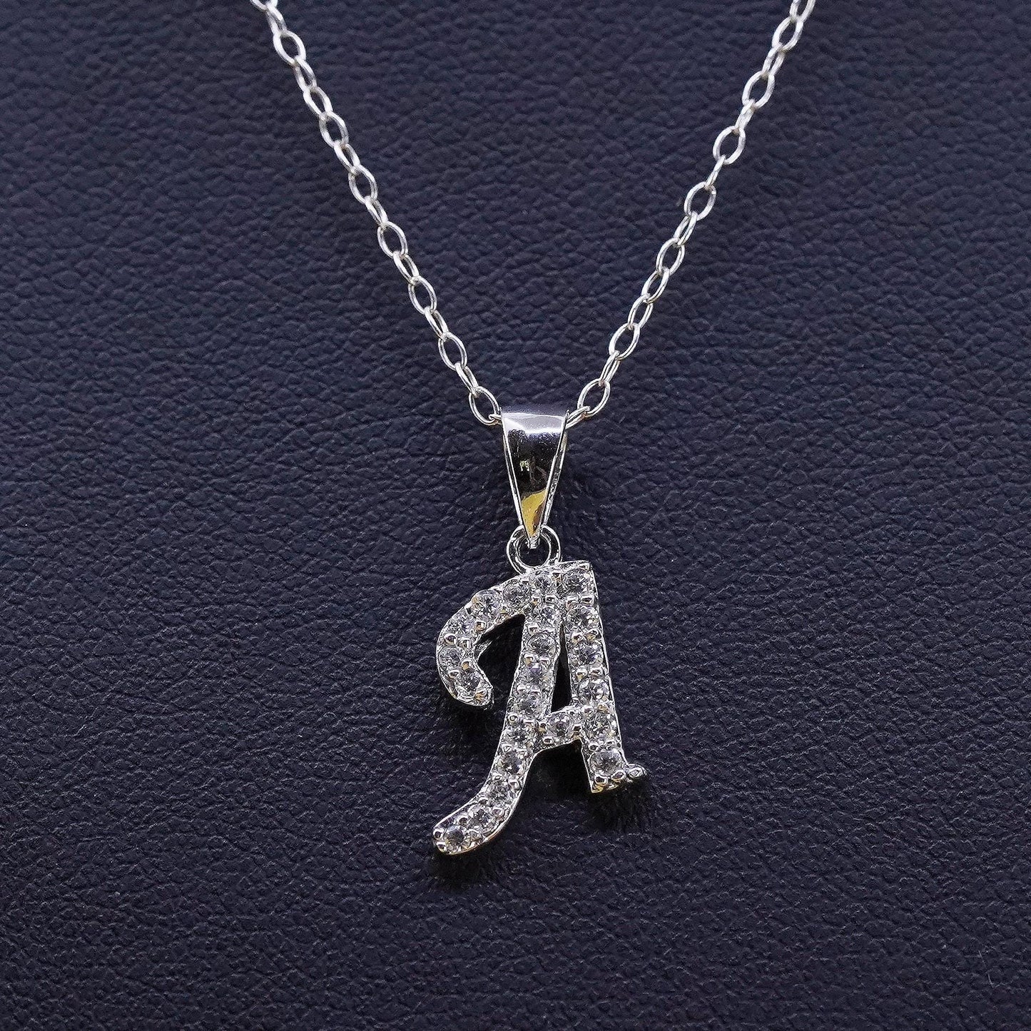 16", Italy Sterling 925 Silver Circle Chain Necklace with cz letter A Pendant
