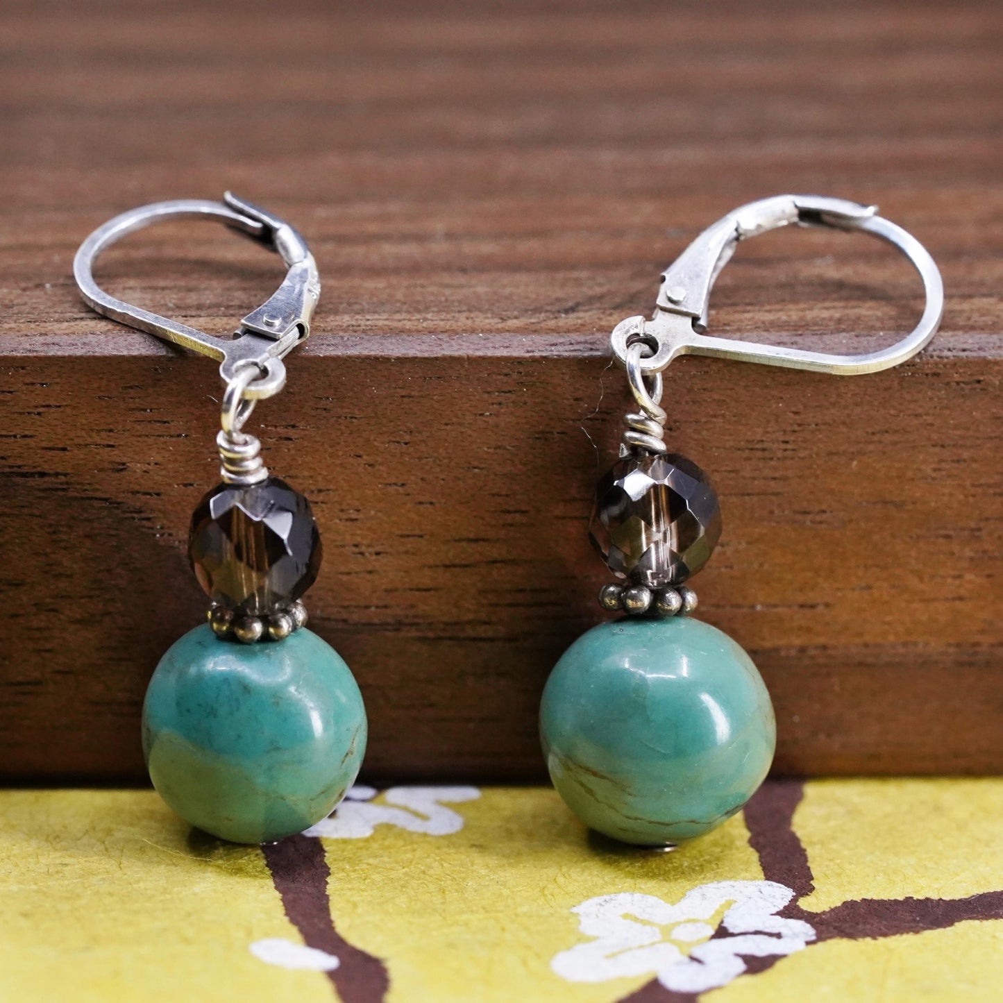 Vintage Sterling 925 silver handmade earrings with turquoise bead