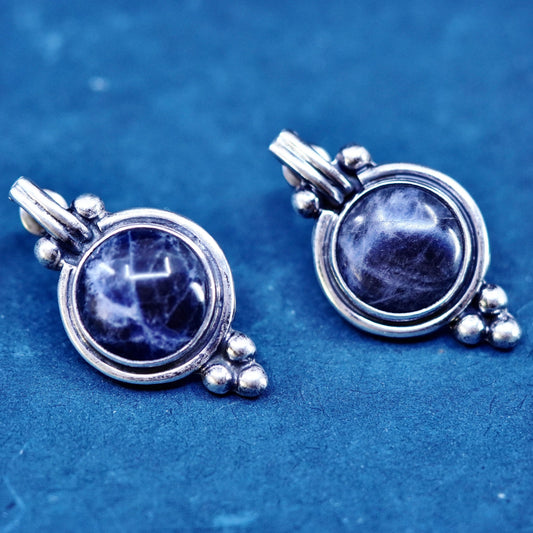 Vintage Sterling silver handmade earrings, 925 studs with round sodalite