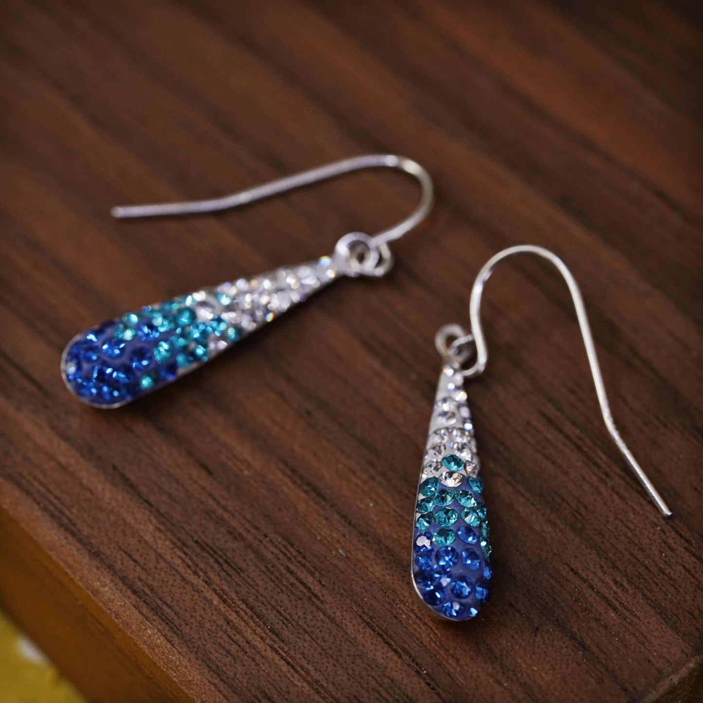 Vintage Sterling 925 silver handmade teardrop earrings with crystal