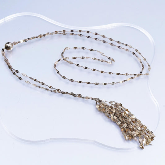 24" KA1772 Italian vermeil gold Sterling 925 silver flatten necklace 6” fringe