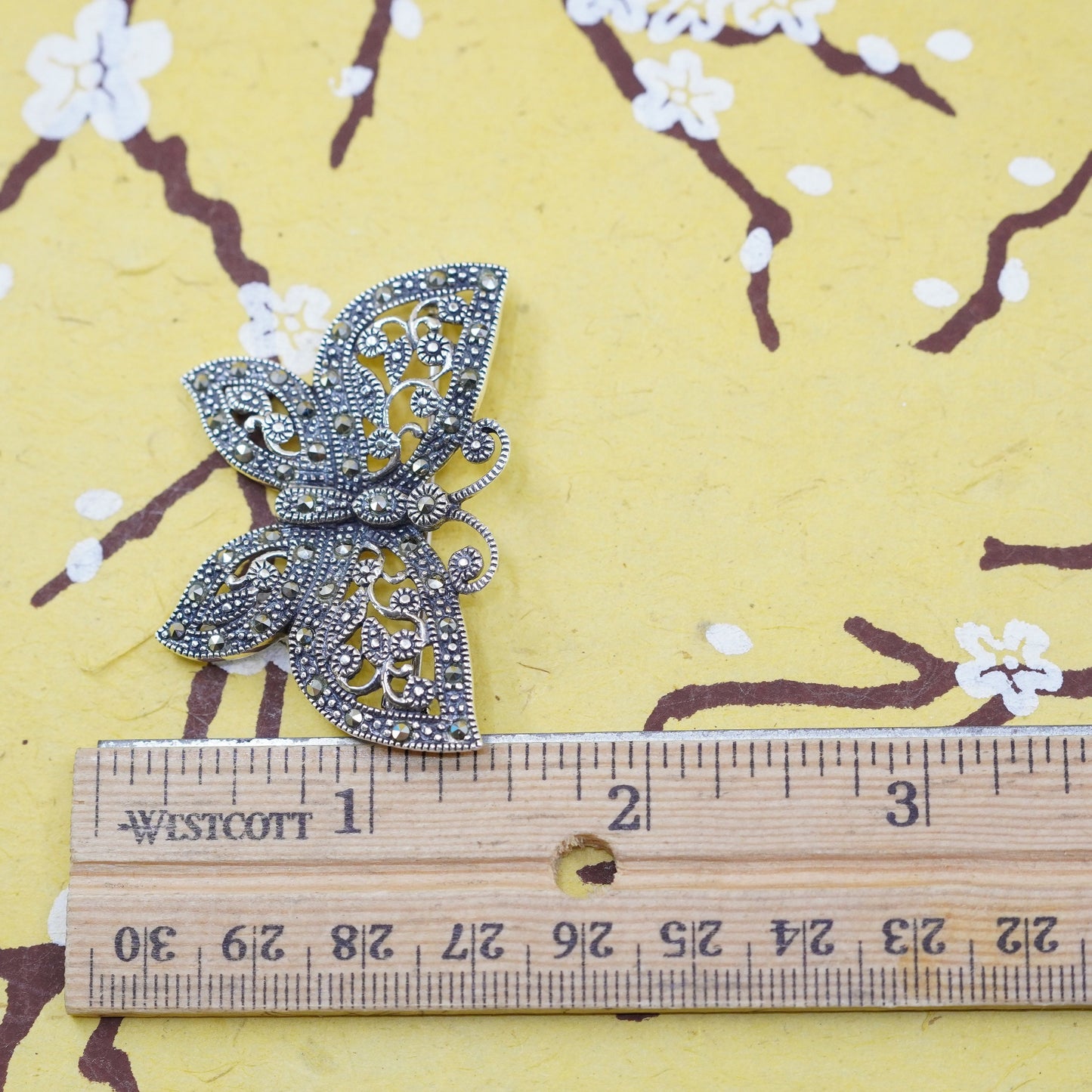 vtg antique Art Deco handmade sterling silver butterfly brooch with marcasite