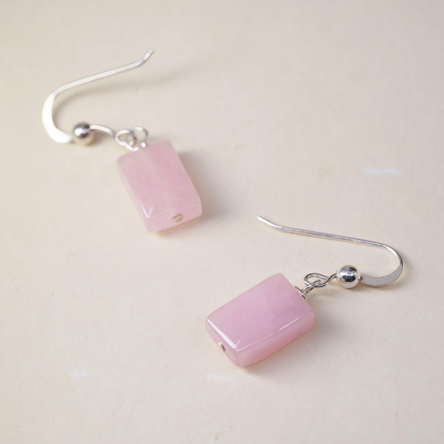 Vintage Sterling 925 silver handmade earrings with pink quartz nugget