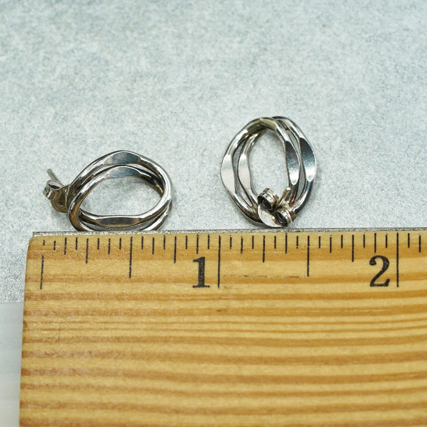 Vintage Sterling 925 silver handmade earrings, oval studs